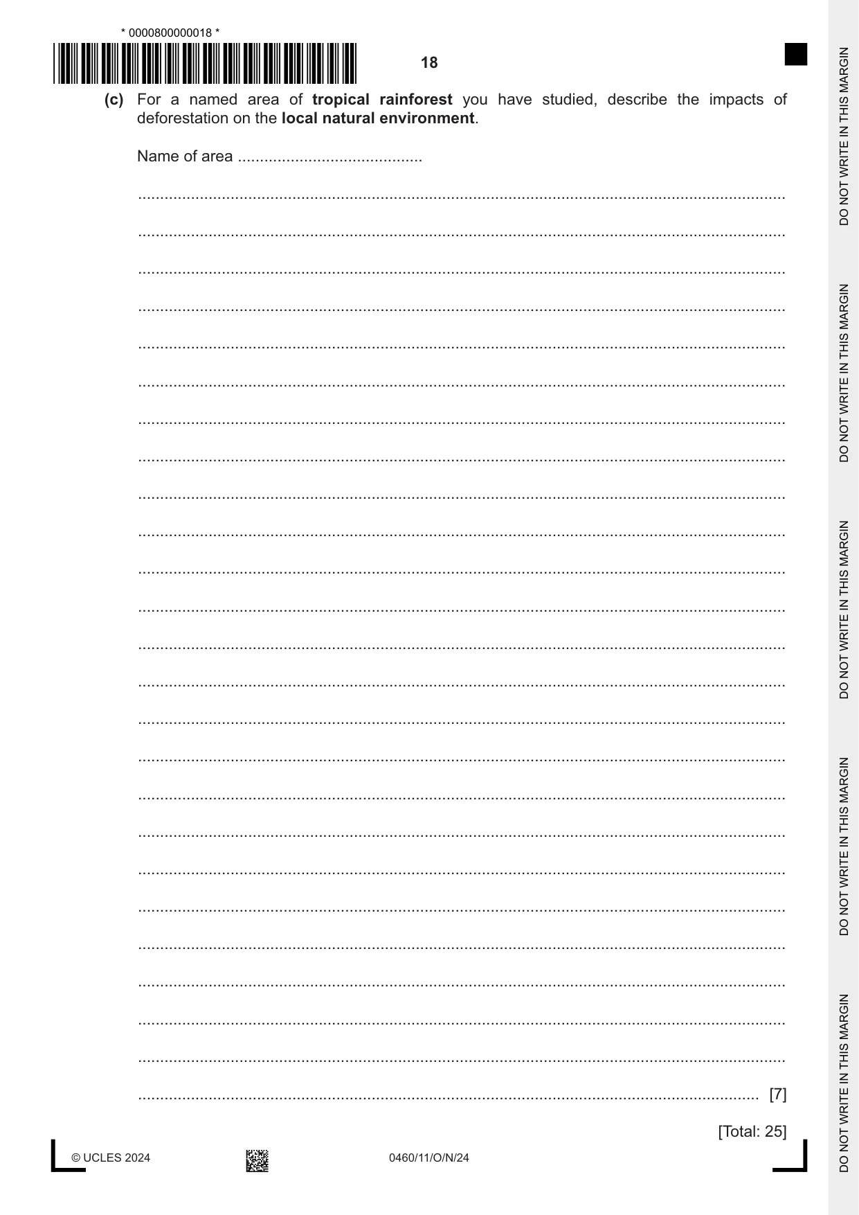 Cambridge IGCSE Geography 0460 2024 Oct/Nov Paper 1 · Variant 1 question paper, page 18 of 28