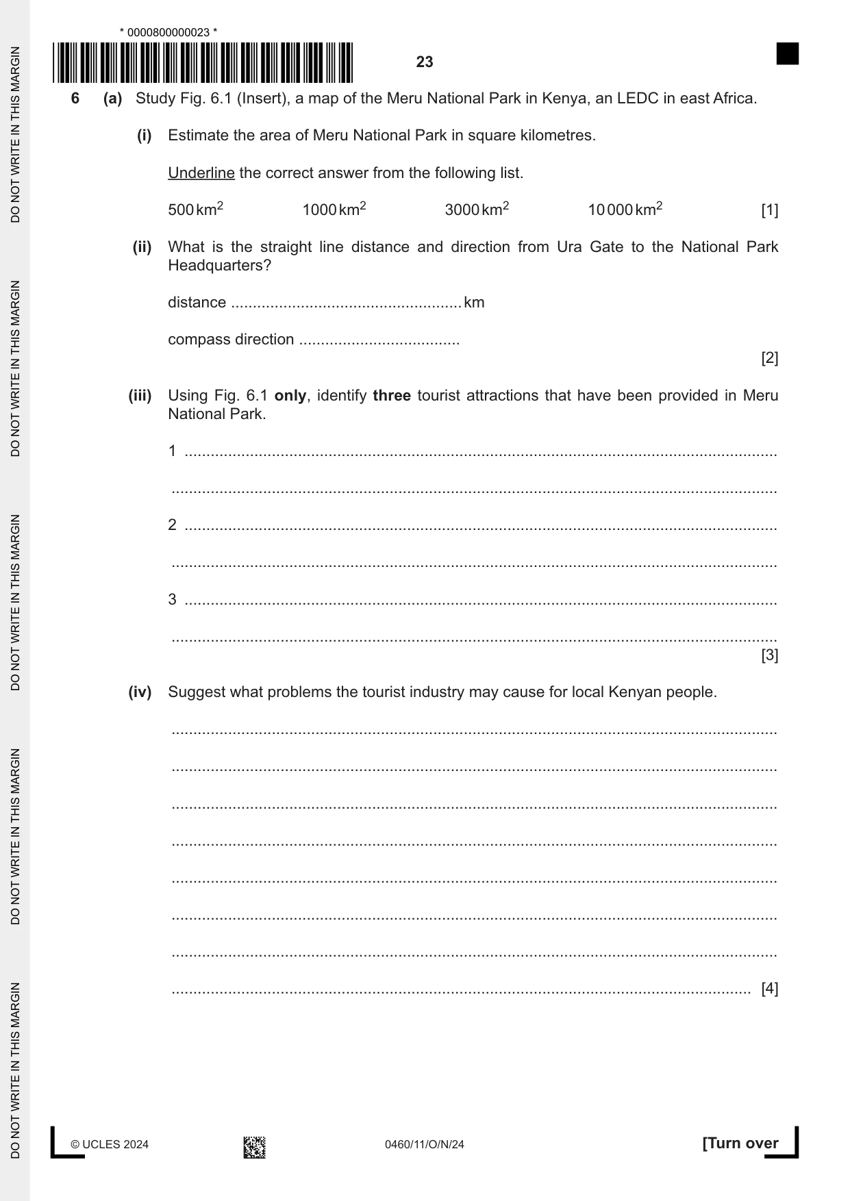 Cambridge IGCSE Geography 0460 2024 Oct/Nov Paper 1 · Variant 1 question paper, page 23 of 28