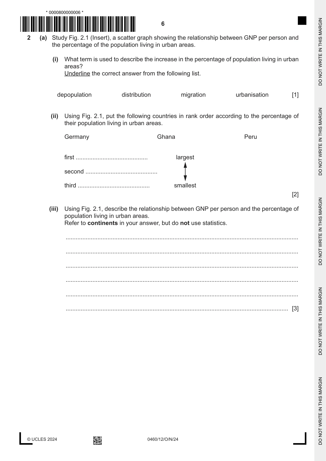 Cambridge IGCSE Geography 0460 2024 Oct/Nov Paper 1 · Variant 2 question paper, page 6 of 28