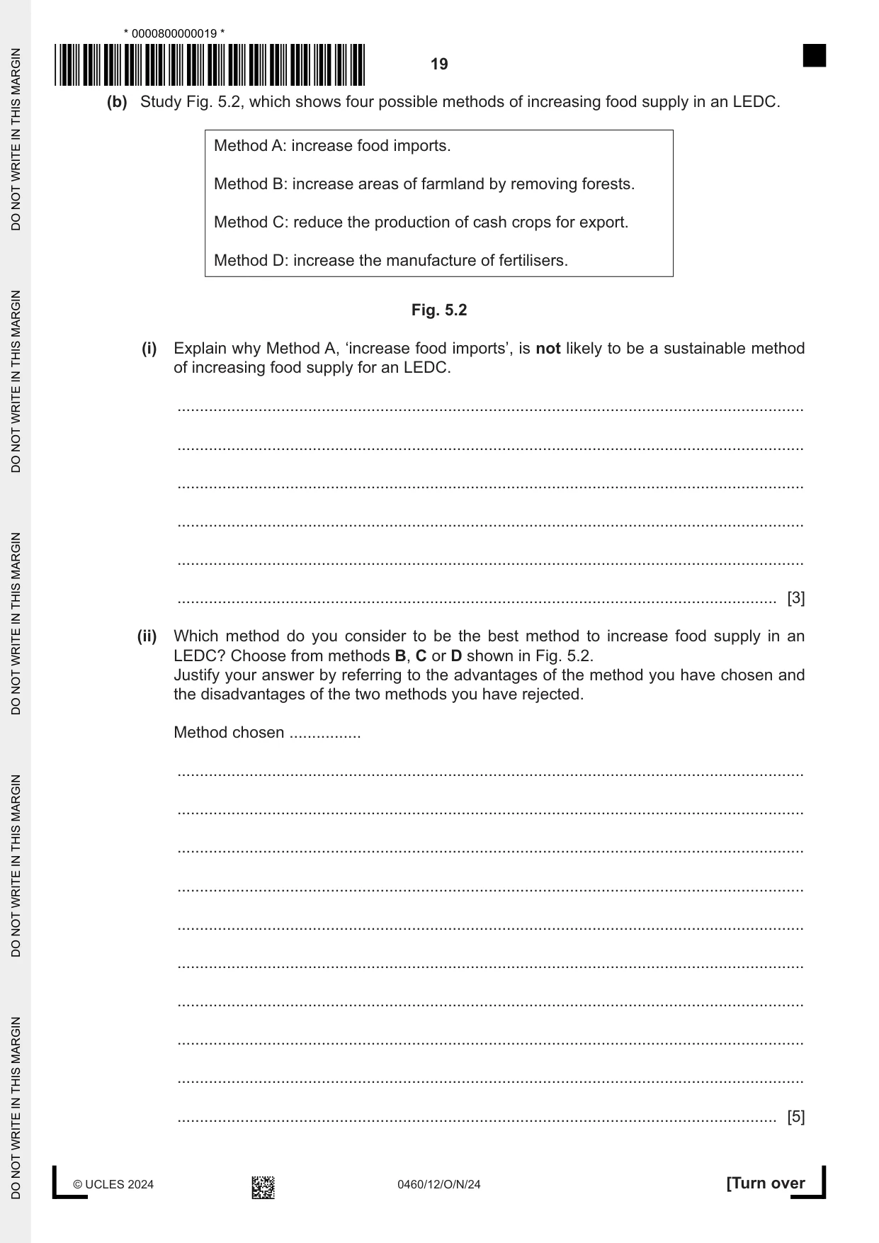 Cambridge IGCSE Geography 0460 2024 Oct/Nov Paper 1 · Variant 2 question paper, page 19 of 28
