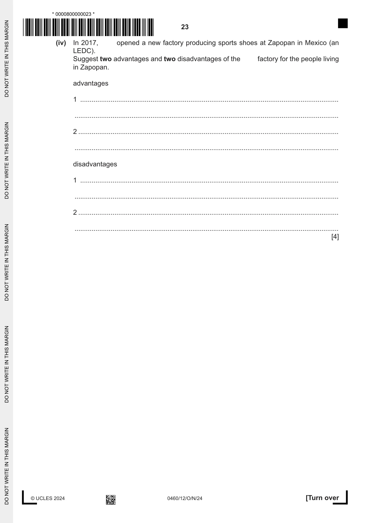 Cambridge IGCSE Geography 0460 2024 Oct/Nov Paper 1 · Variant 2 question paper, page 23 of 28
