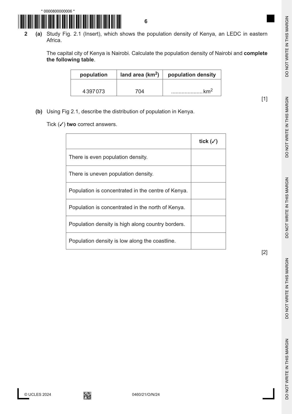 Cambridge IGCSE Geography 0460 2024 Oct/Nov Paper 2 · Variant 1 question paper, page 6 of 20