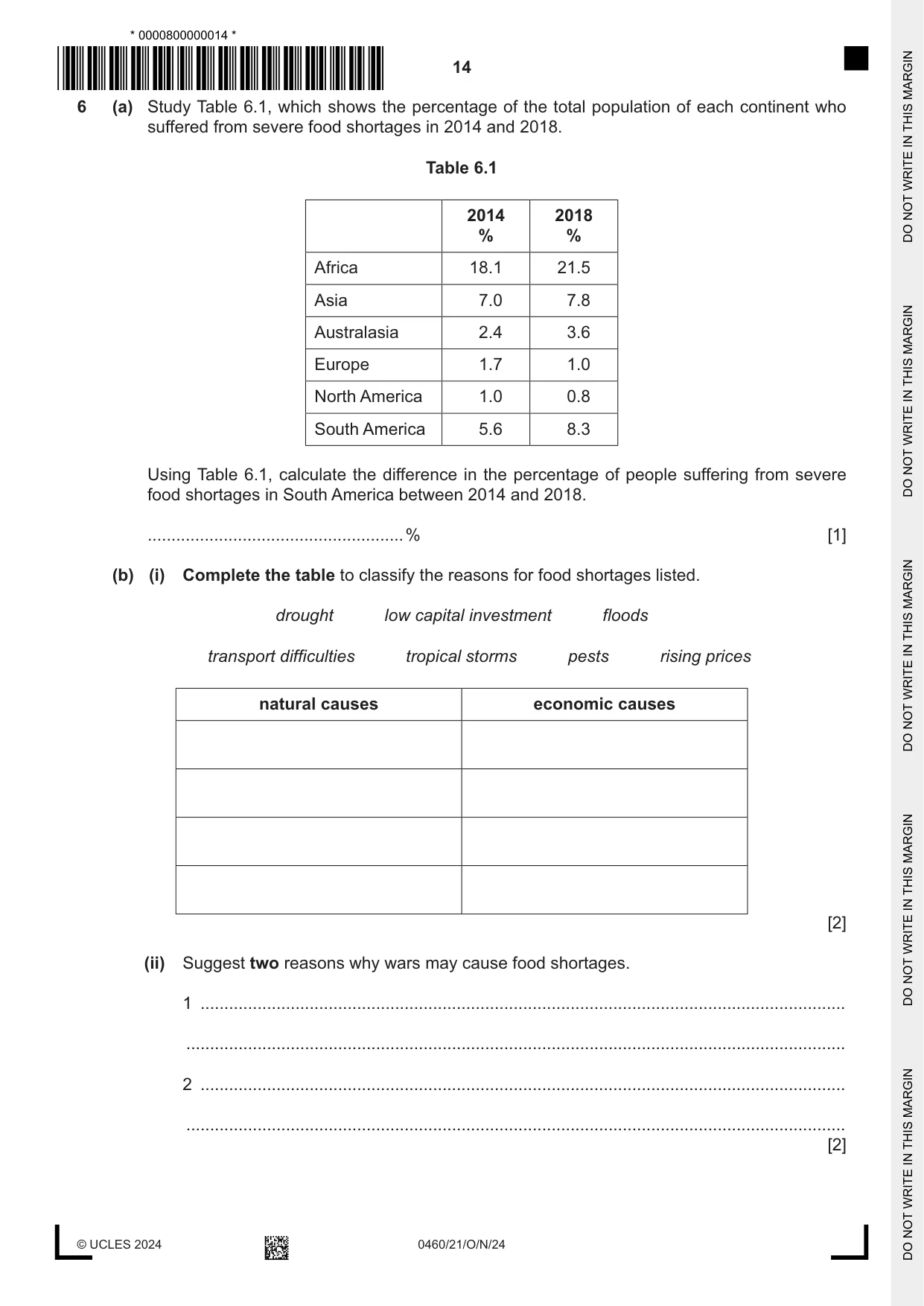 Cambridge IGCSE Geography 0460 2024 Oct/Nov Paper 2 · Variant 1 question paper, page 14 of 20