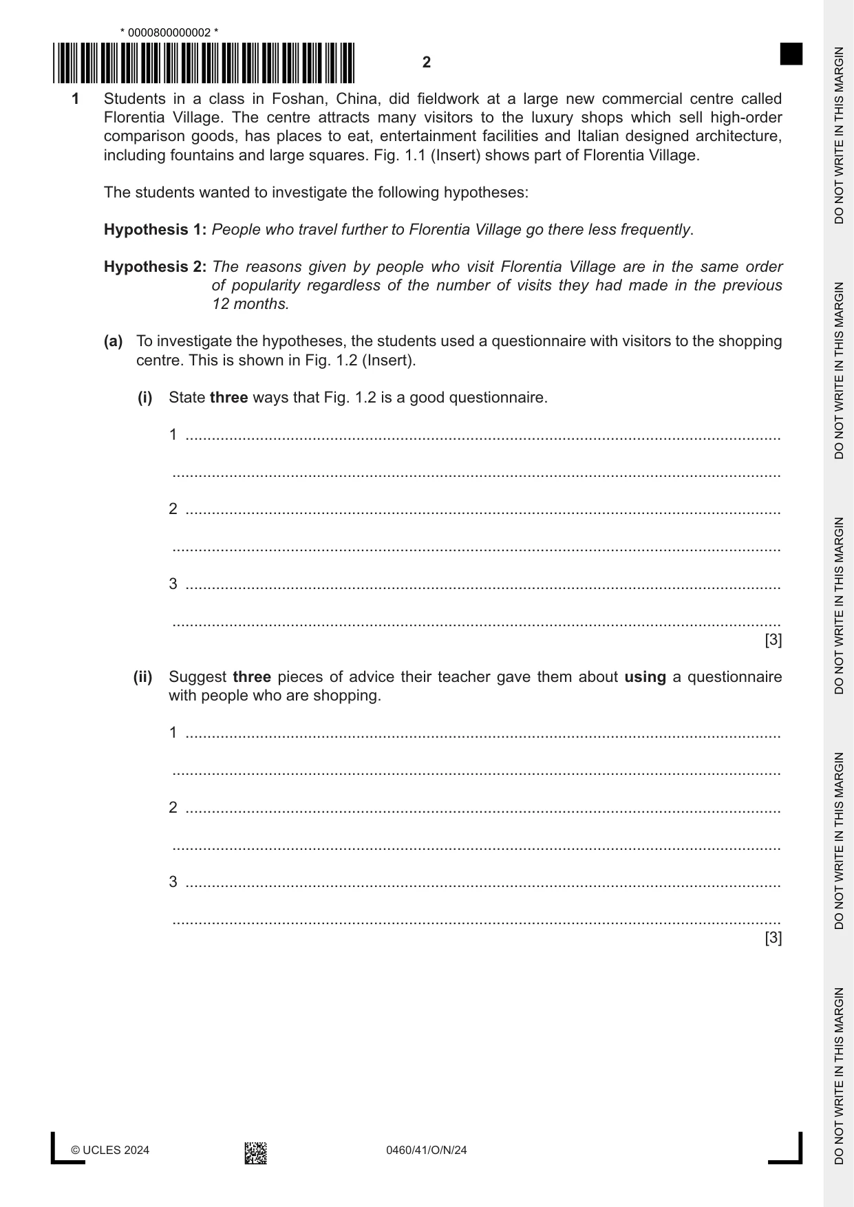 Cambridge IGCSE Geography 0460 2024 Oct/Nov Paper 4 · Variant 1 question paper, page 2 of 20