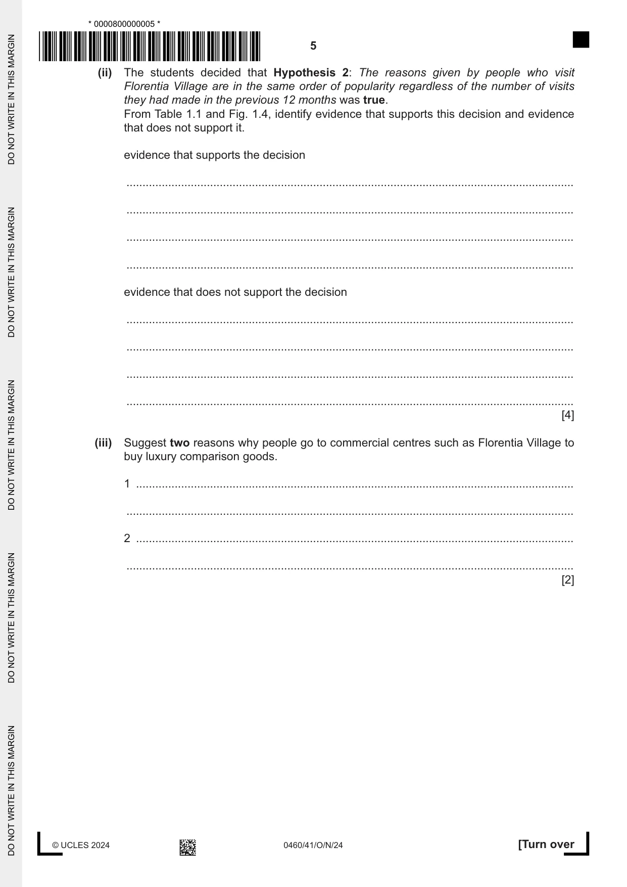 Cambridge IGCSE Geography 0460 2024 Oct/Nov Paper 4 · Variant 1 question paper, page 5 of 20