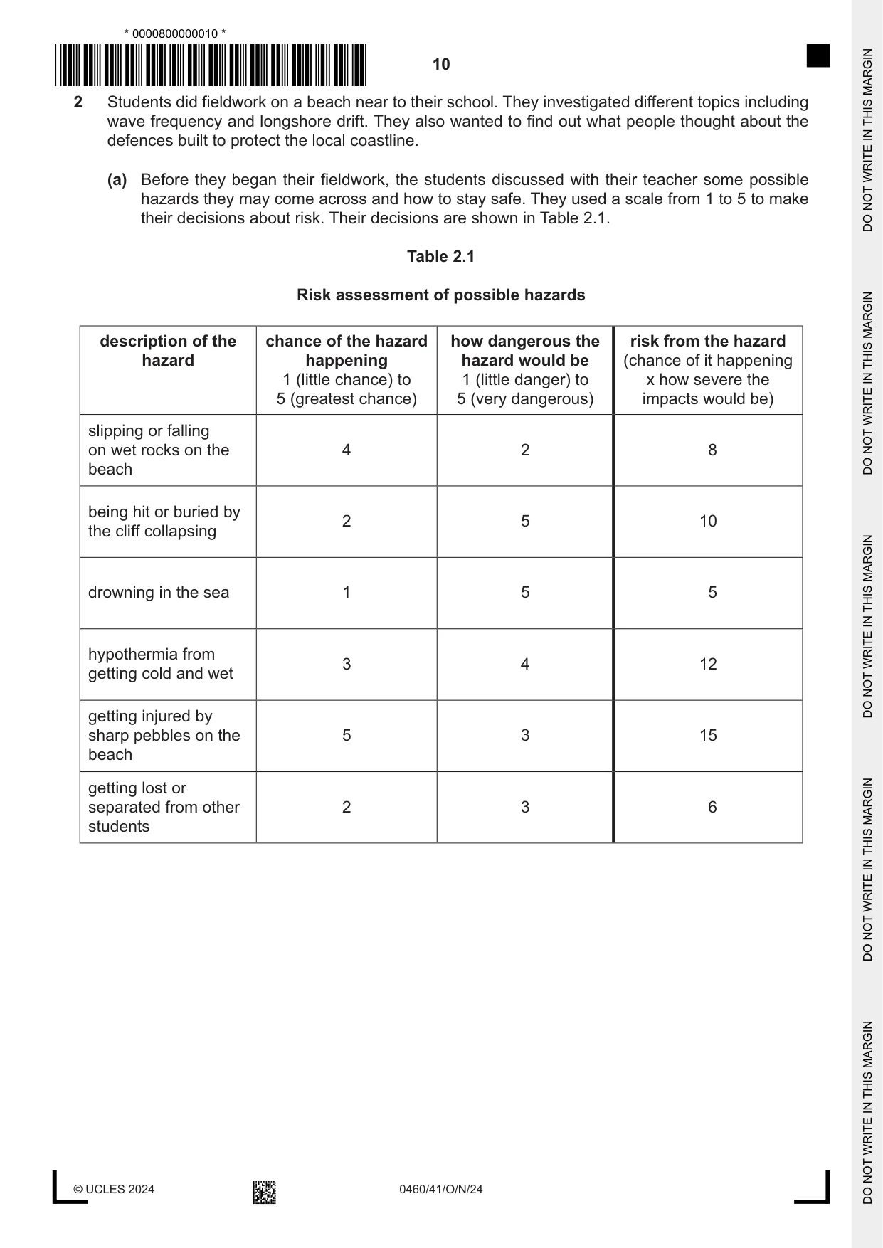 Cambridge IGCSE Geography 0460 2024 Oct/Nov Paper 4 · Variant 1 question paper, page 10 of 20