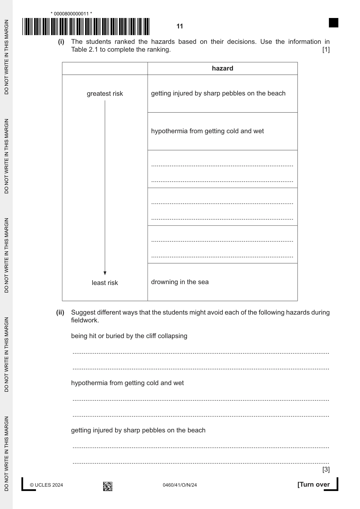 Cambridge IGCSE Geography 0460 2024 Oct/Nov Paper 4 · Variant 1 question paper, page 11 of 20