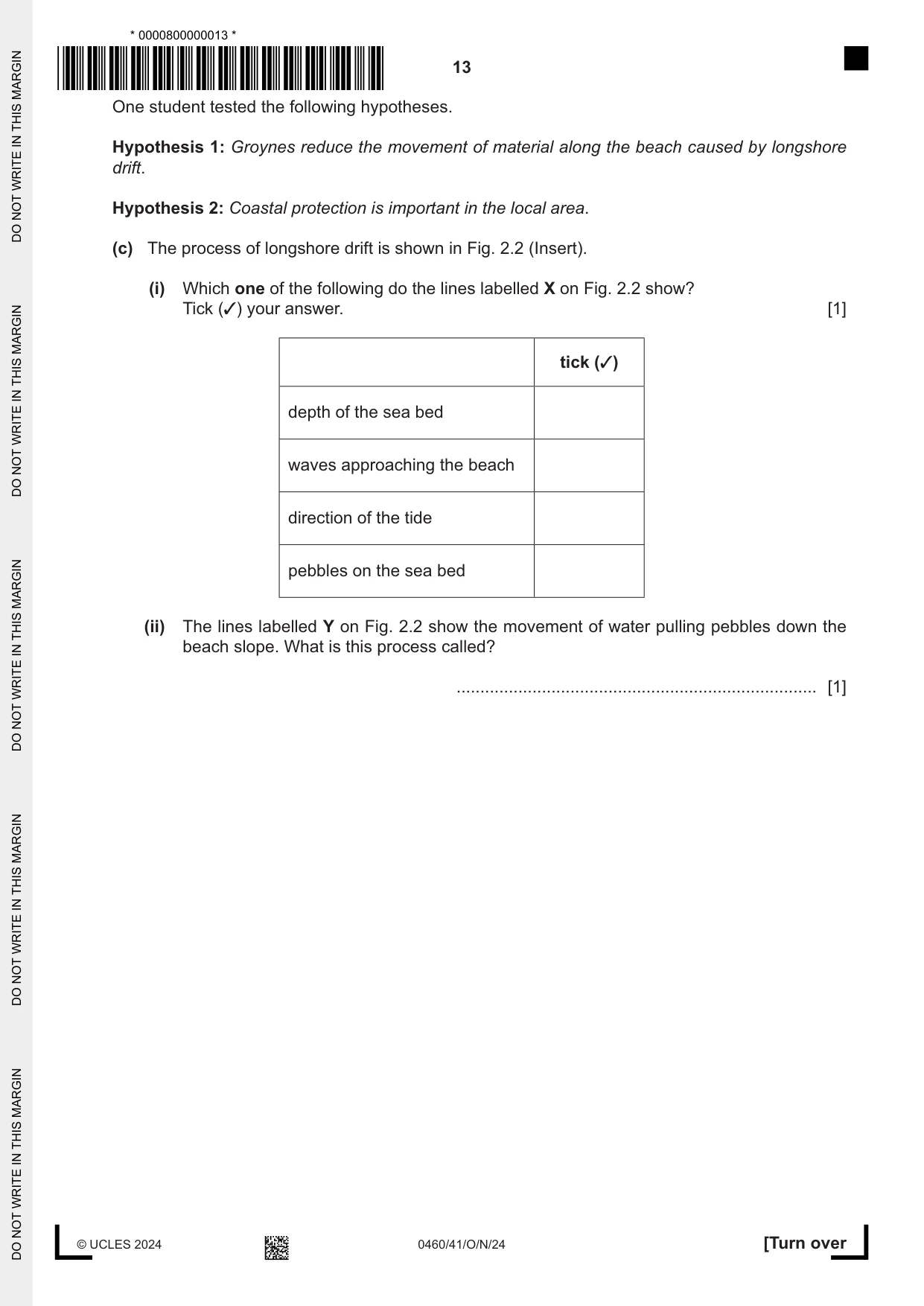 Cambridge IGCSE Geography 0460 2024 Oct/Nov Paper 4 · Variant 1 question paper, page 13 of 20