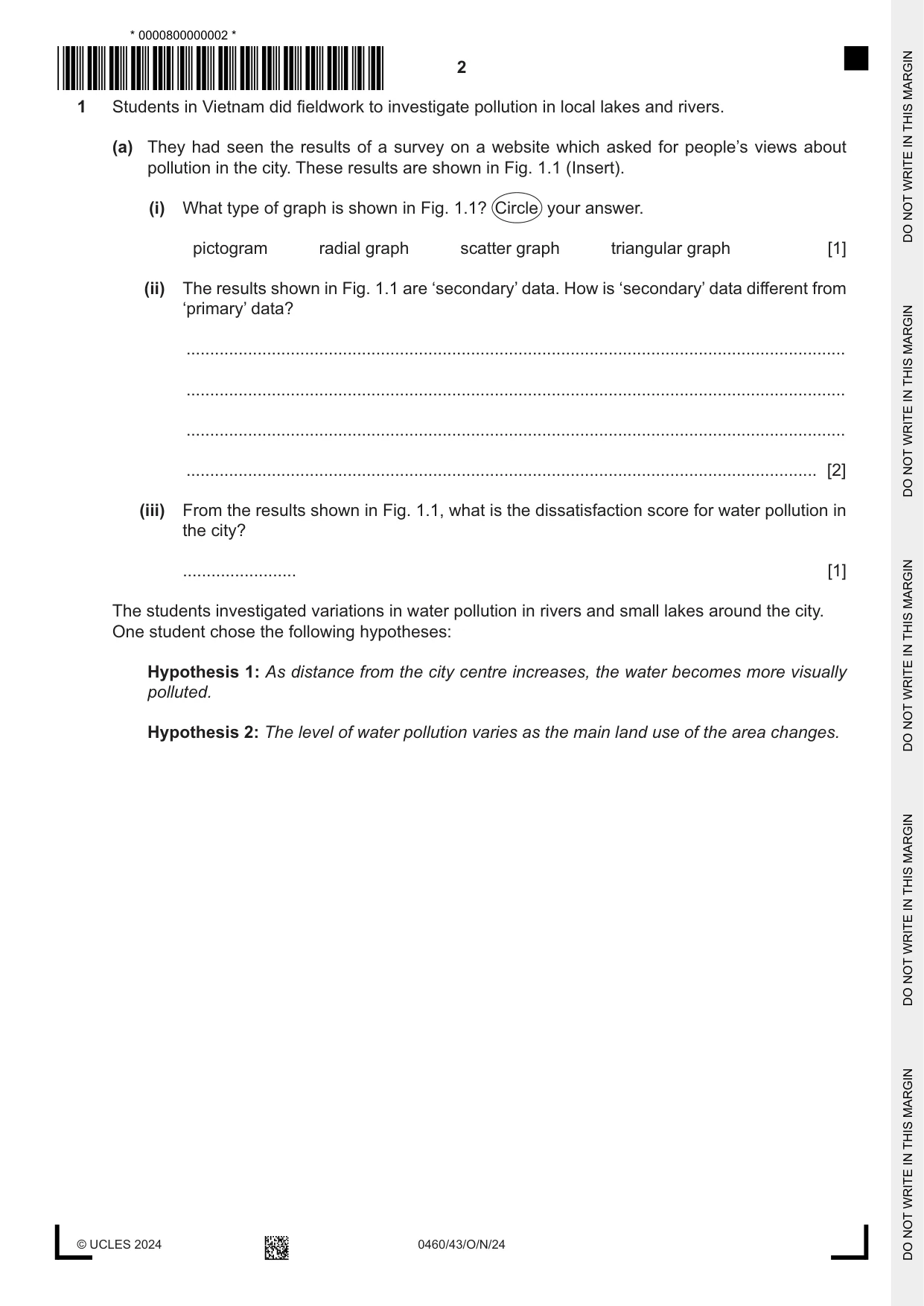 Cambridge IGCSE Geography 0460 2024 Oct/Nov Paper 4 · Variant 3 question paper, page 2 of 20