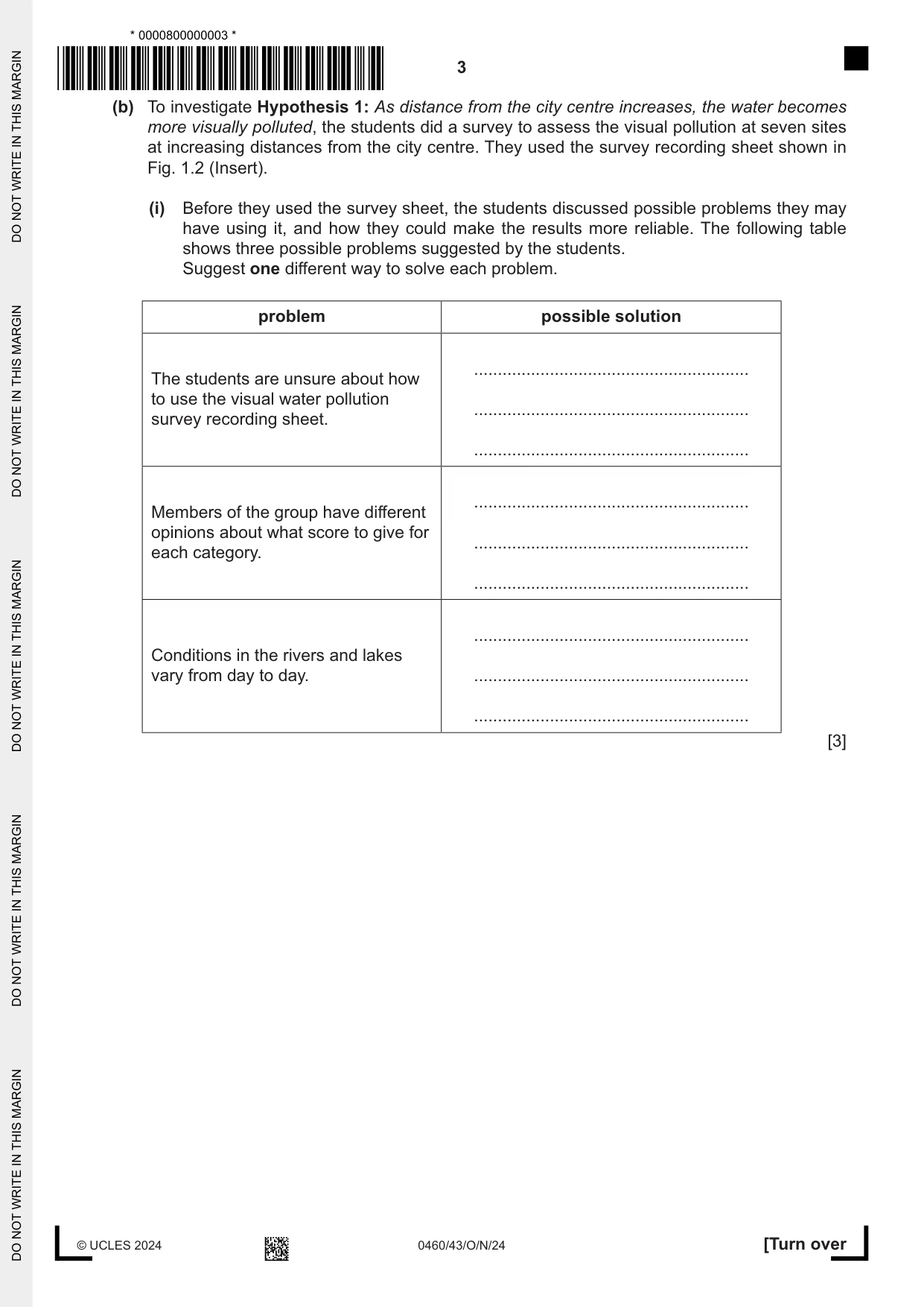 Cambridge IGCSE Geography 0460 2024 Oct/Nov Paper 4 · Variant 3 question paper, page 3 of 20
