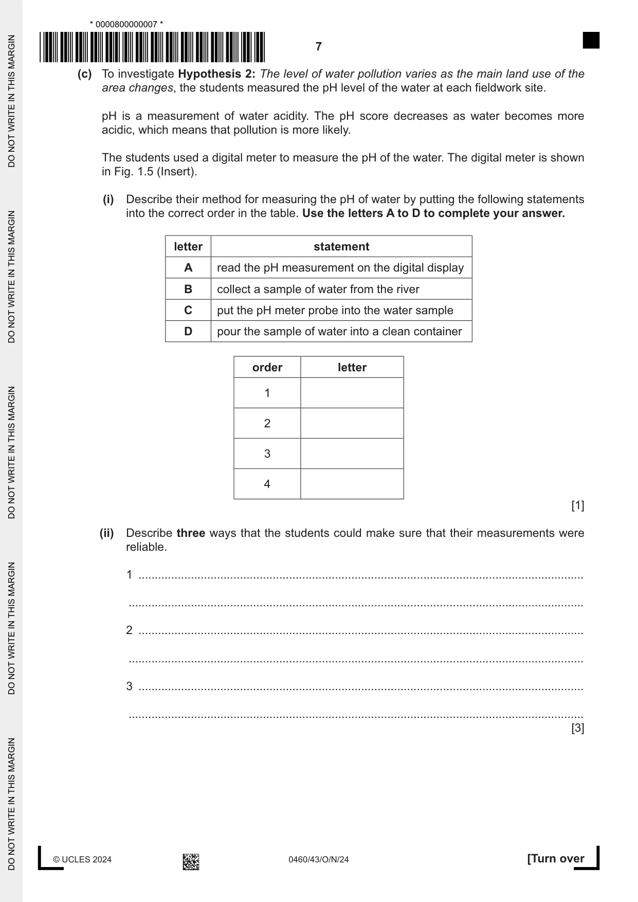Cambridge IGCSE Geography 0460 2024 Oct/Nov Paper 4 · Variant 3 question paper, page 7 of 20