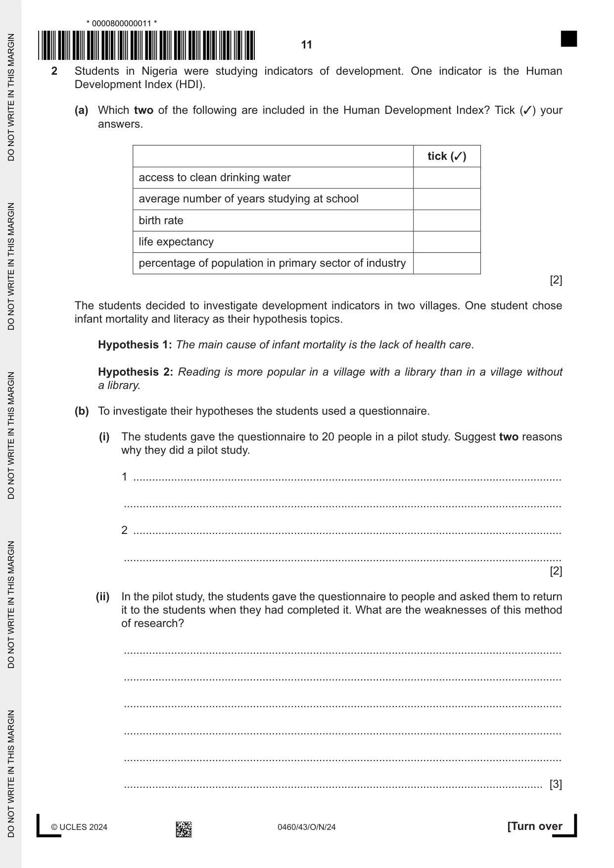 Cambridge IGCSE Geography 0460 2024 Oct/Nov Paper 4 · Variant 3 question paper, page 11 of 20