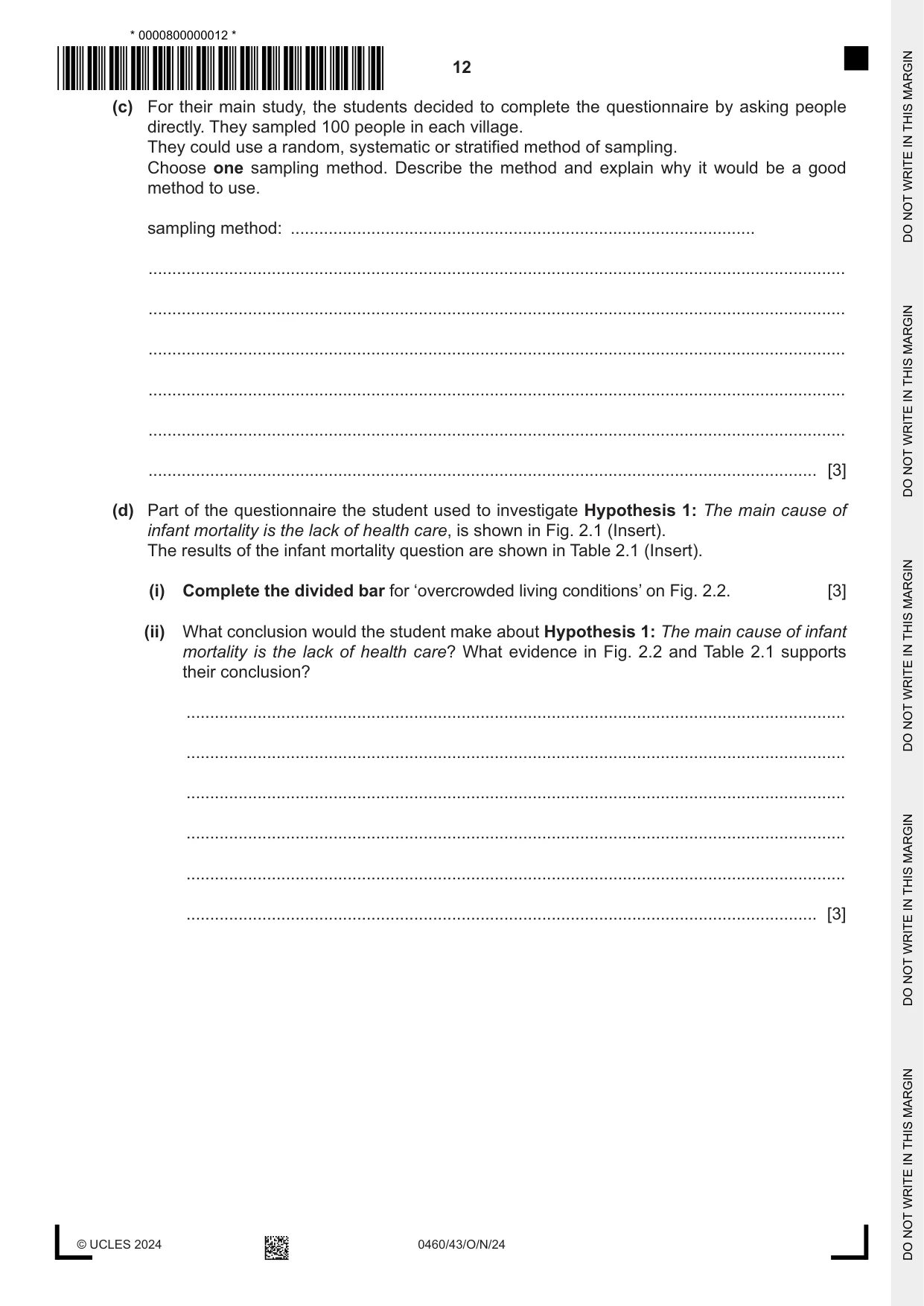Cambridge IGCSE Geography 0460 2024 Oct/Nov Paper 4 · Variant 3 question paper, page 12 of 20