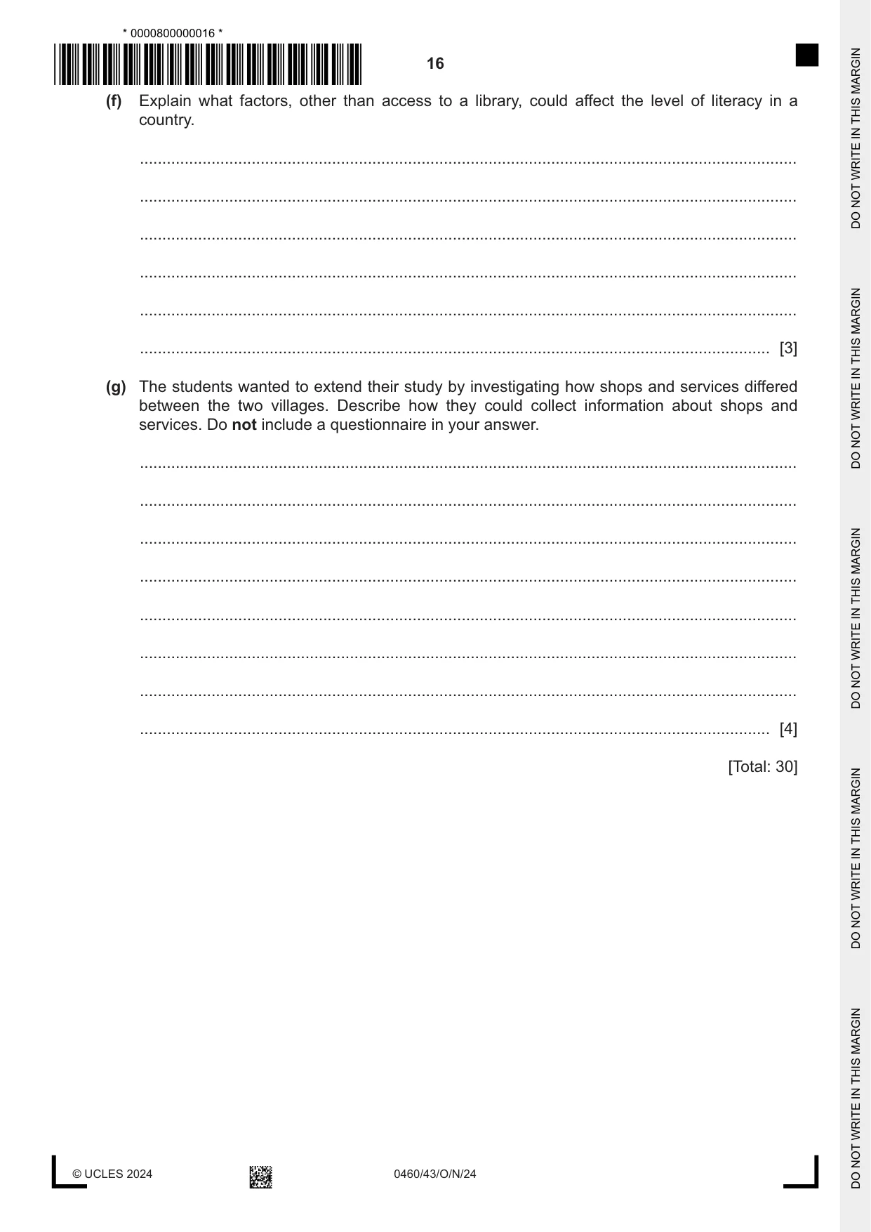 Cambridge IGCSE Geography 0460 2024 Oct/Nov Paper 4 · Variant 3 question paper, page 16 of 20