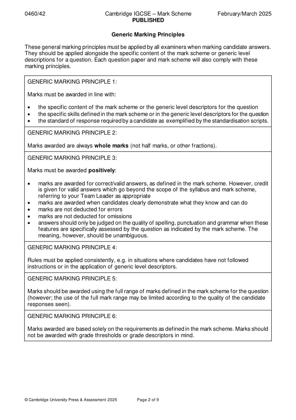Mark scheme, page 2 of 9