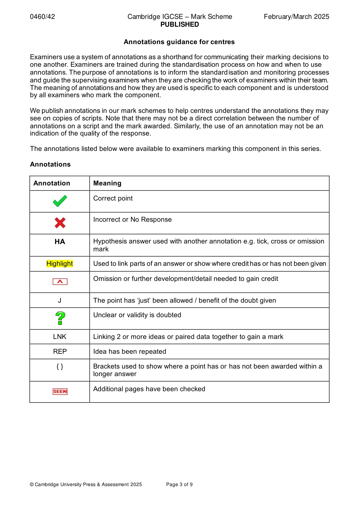 Mark scheme, page 3 of 9