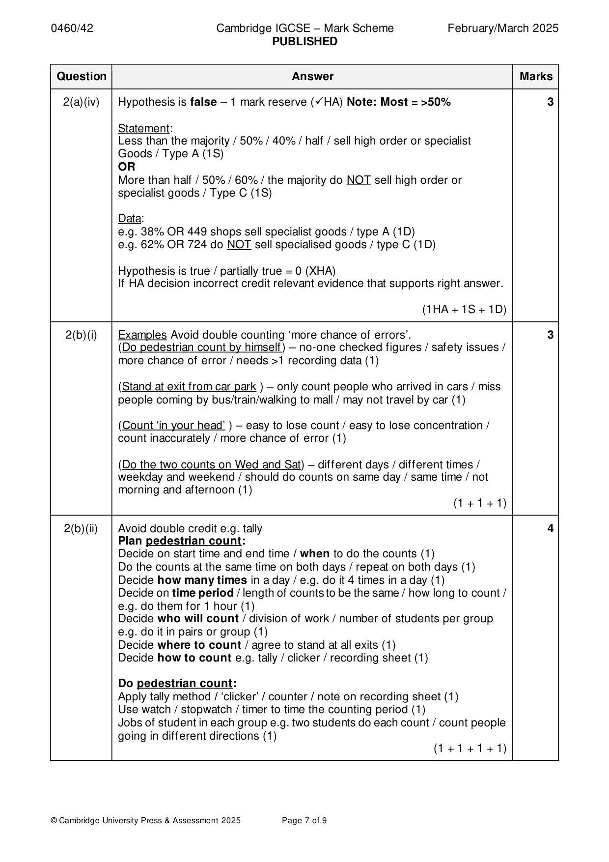 Mark scheme, page 7 of 9