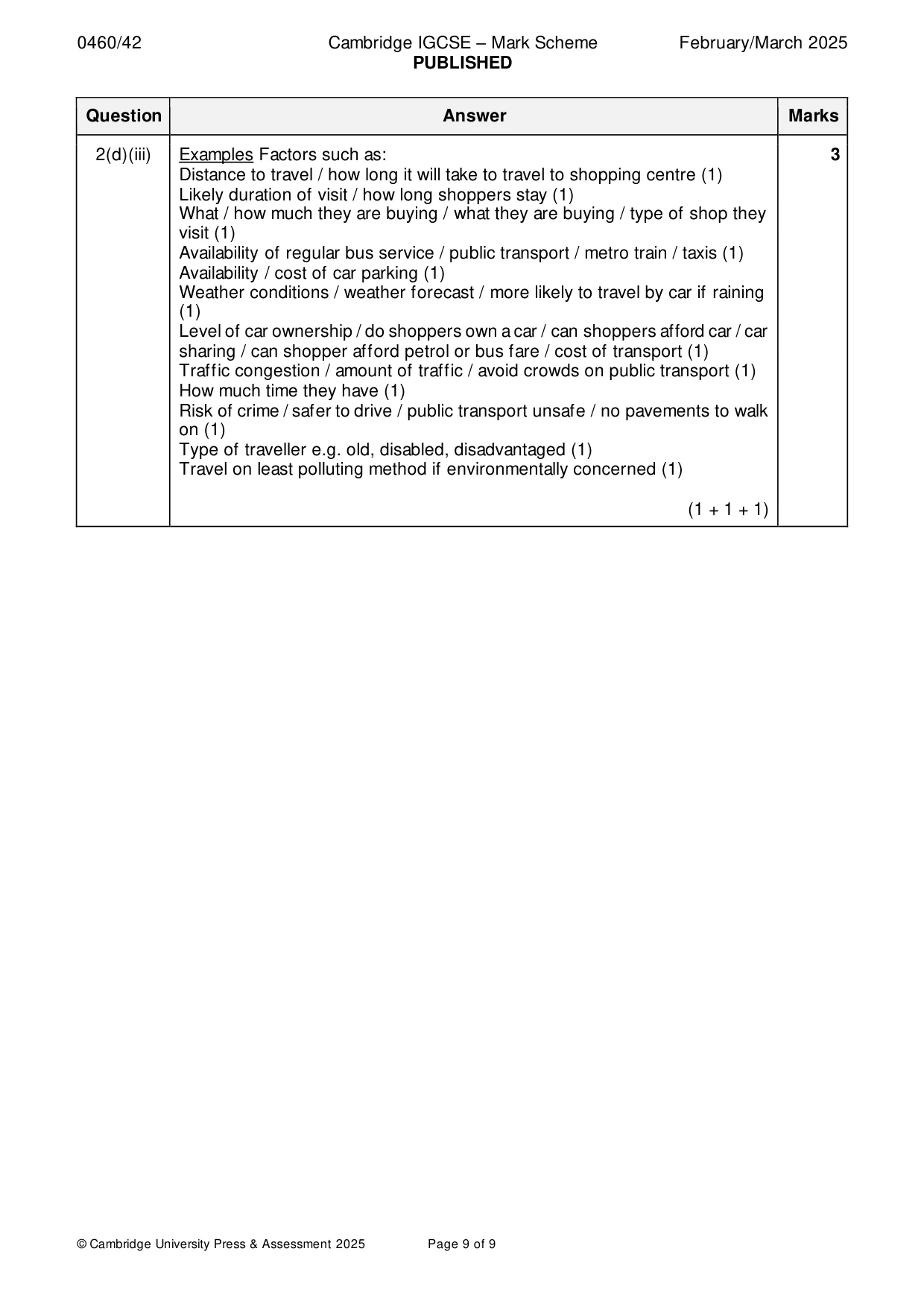 Mark scheme, page 9 of 9