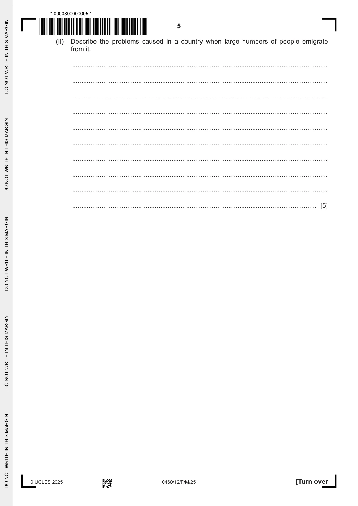 Cambridge IGCSE Geography 0460 2025 Feb/March Paper 1 · Variant 2 question paper, page 5 of 28