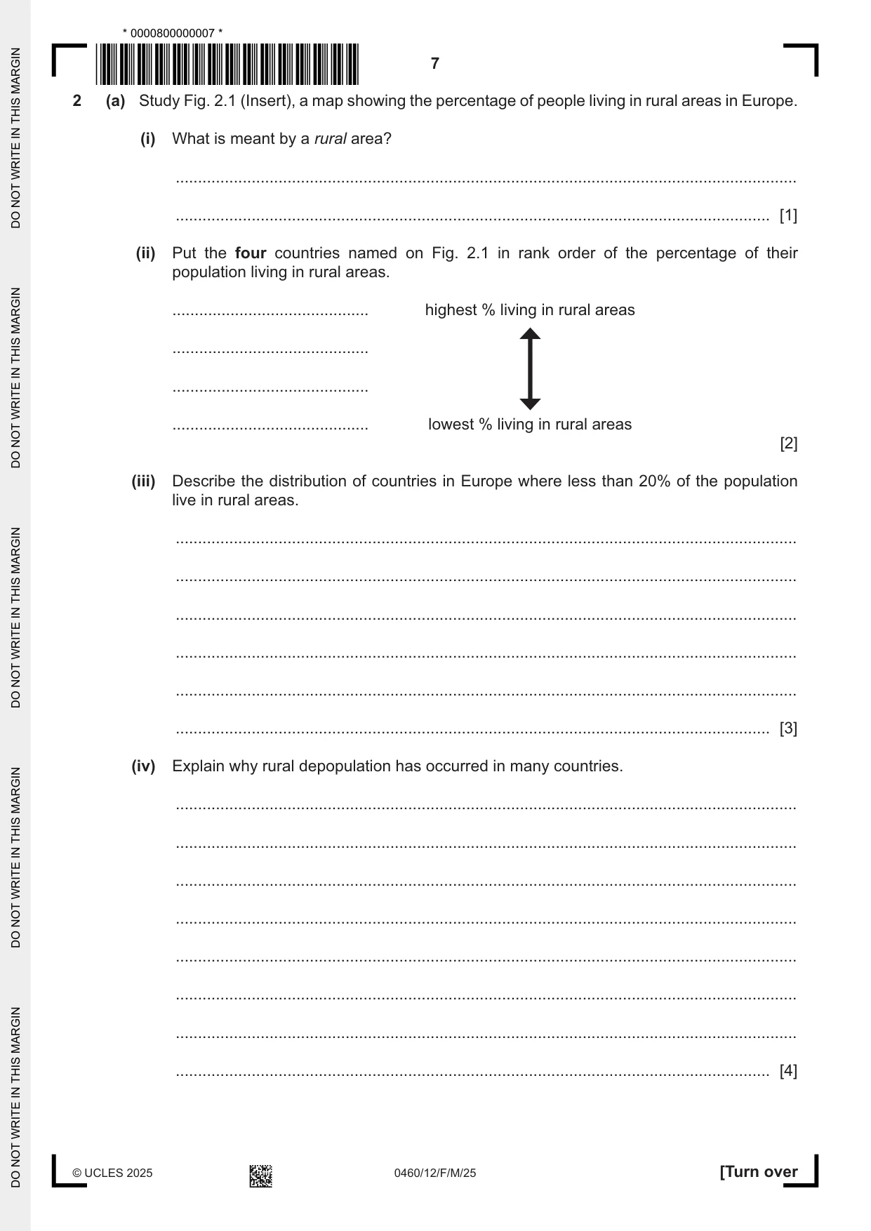 Cambridge IGCSE Geography 0460 2025 Feb/March Paper 1 · Variant 2 question paper, page 7 of 28