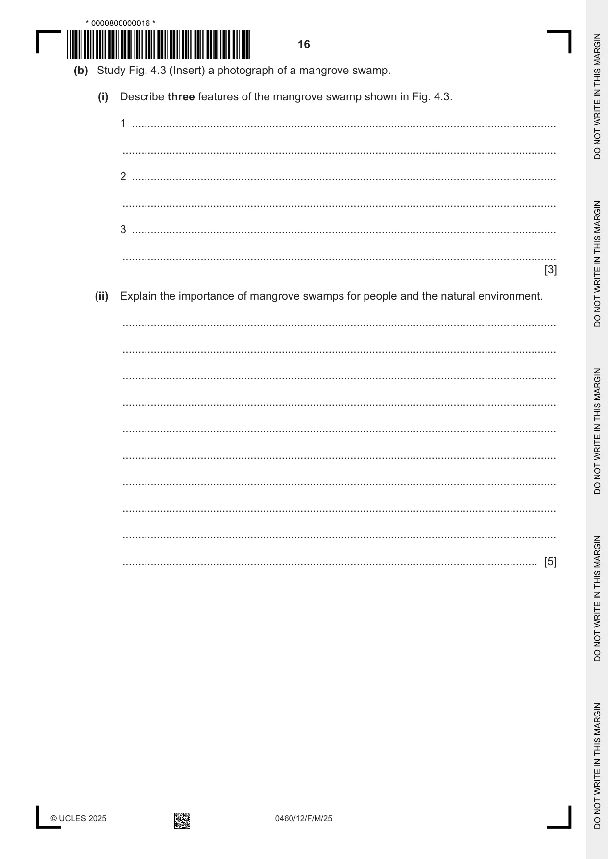 Cambridge IGCSE Geography 0460 2025 Feb/March Paper 1 · Variant 2 question paper, page 16 of 28