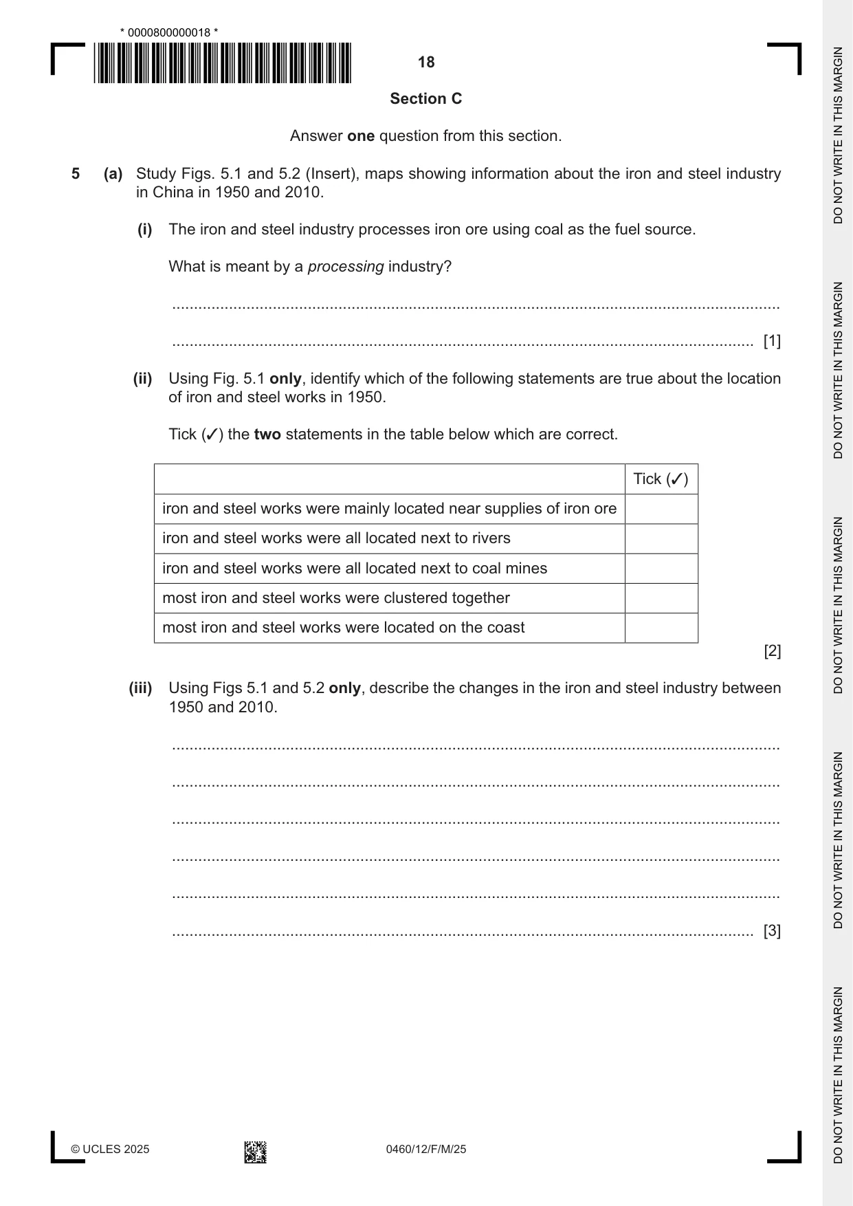Cambridge IGCSE Geography 0460 2025 Feb/March Paper 1 · Variant 2 question paper, page 18 of 28