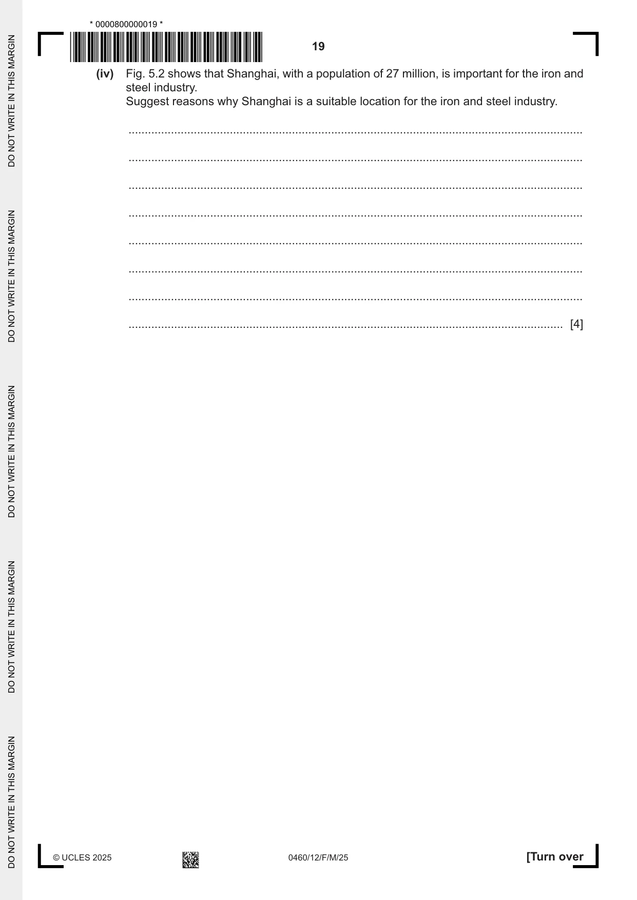 Cambridge IGCSE Geography 0460 2025 Feb/March Paper 1 · Variant 2 question paper, page 19 of 28