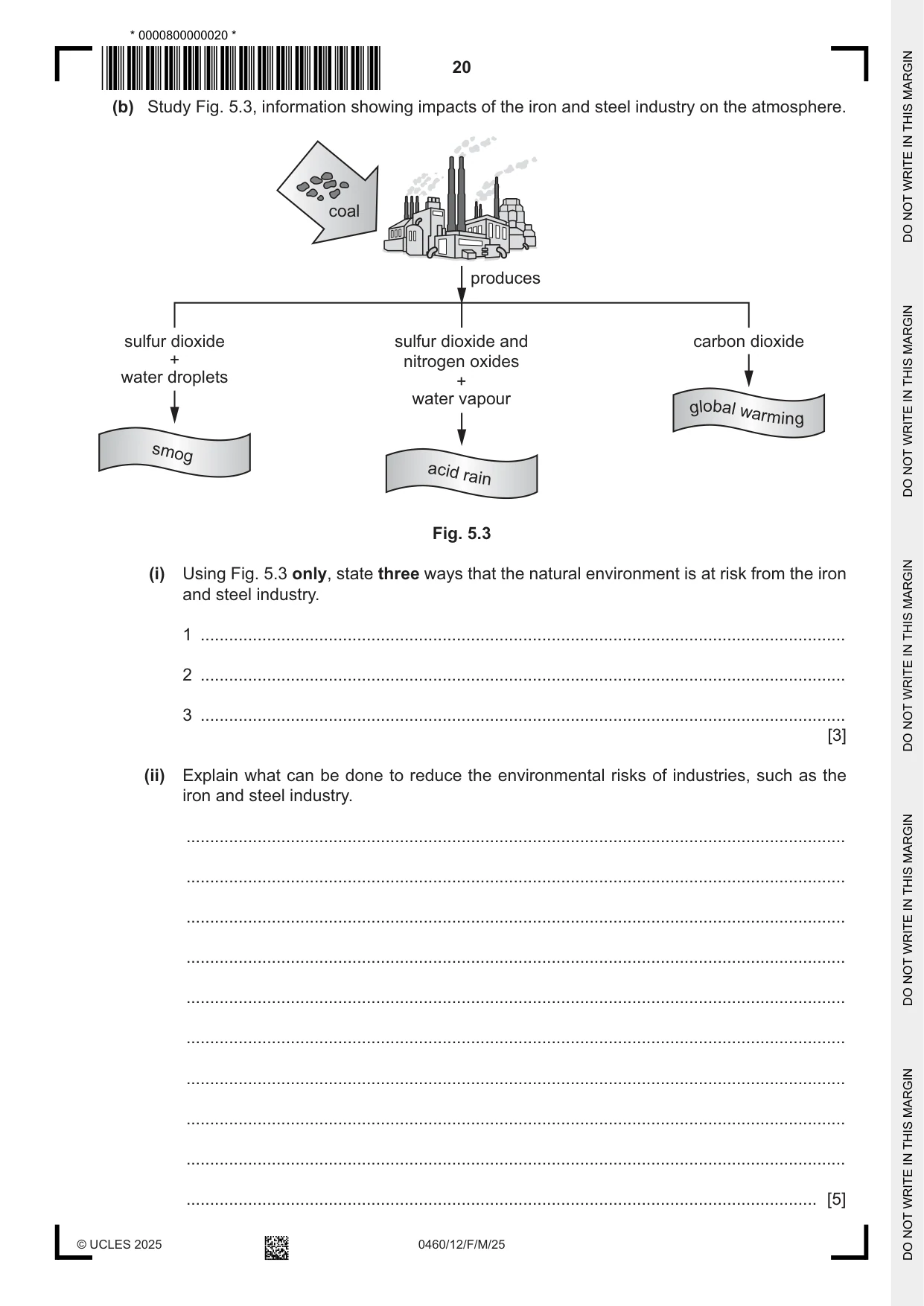 Cambridge IGCSE Geography 0460 2025 Feb/March Paper 1 · Variant 2 question paper, page 20 of 28