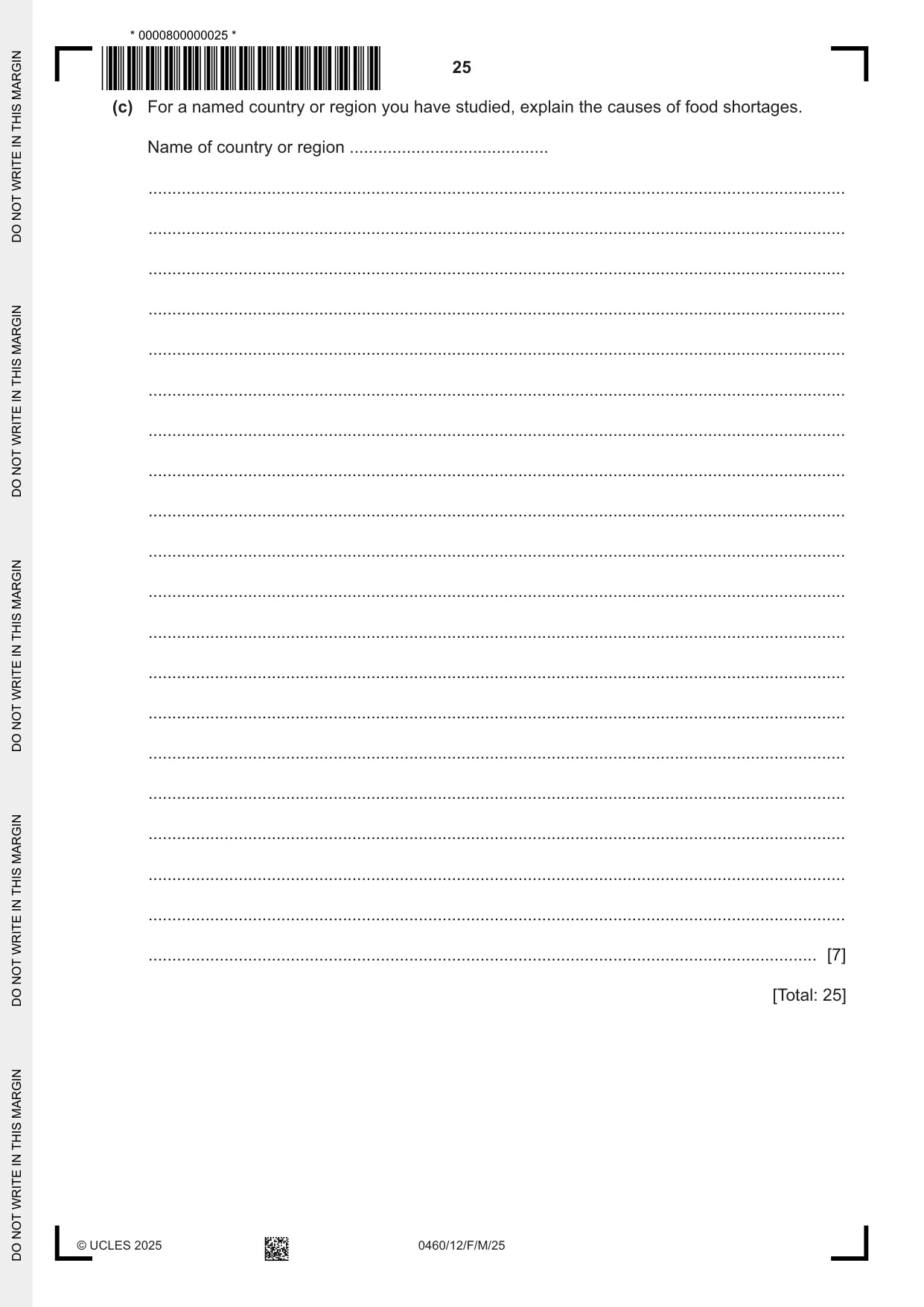 Cambridge IGCSE Geography 0460 2025 Feb/March Paper 1 · Variant 2 question paper, page 25 of 28