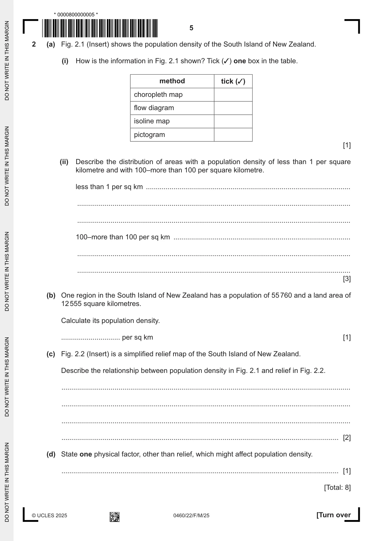 Cambridge IGCSE Geography 0460 2025 Feb/March Paper 2 · Variant 2 question paper, page 5 of 16