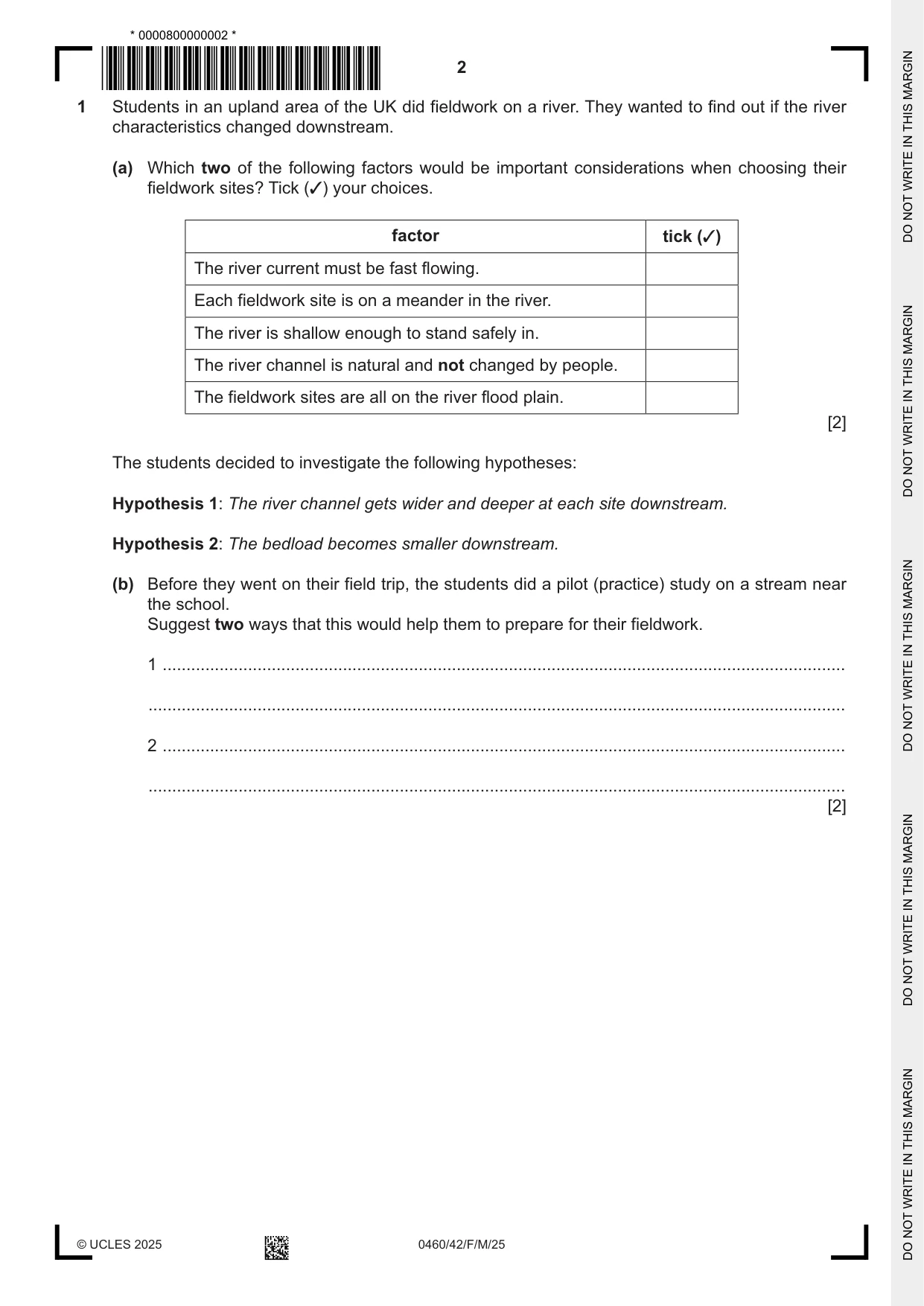 Cambridge IGCSE Geography 0460 2025 Feb/March Paper 4 · Variant 2 question paper, page 2 of 16