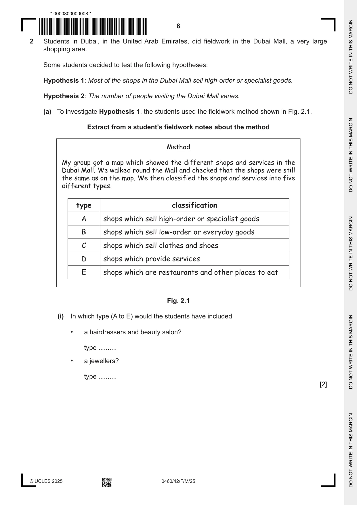 Cambridge IGCSE Geography 0460 2025 Feb/March Paper 4 · Variant 2 question paper, page 8 of 16