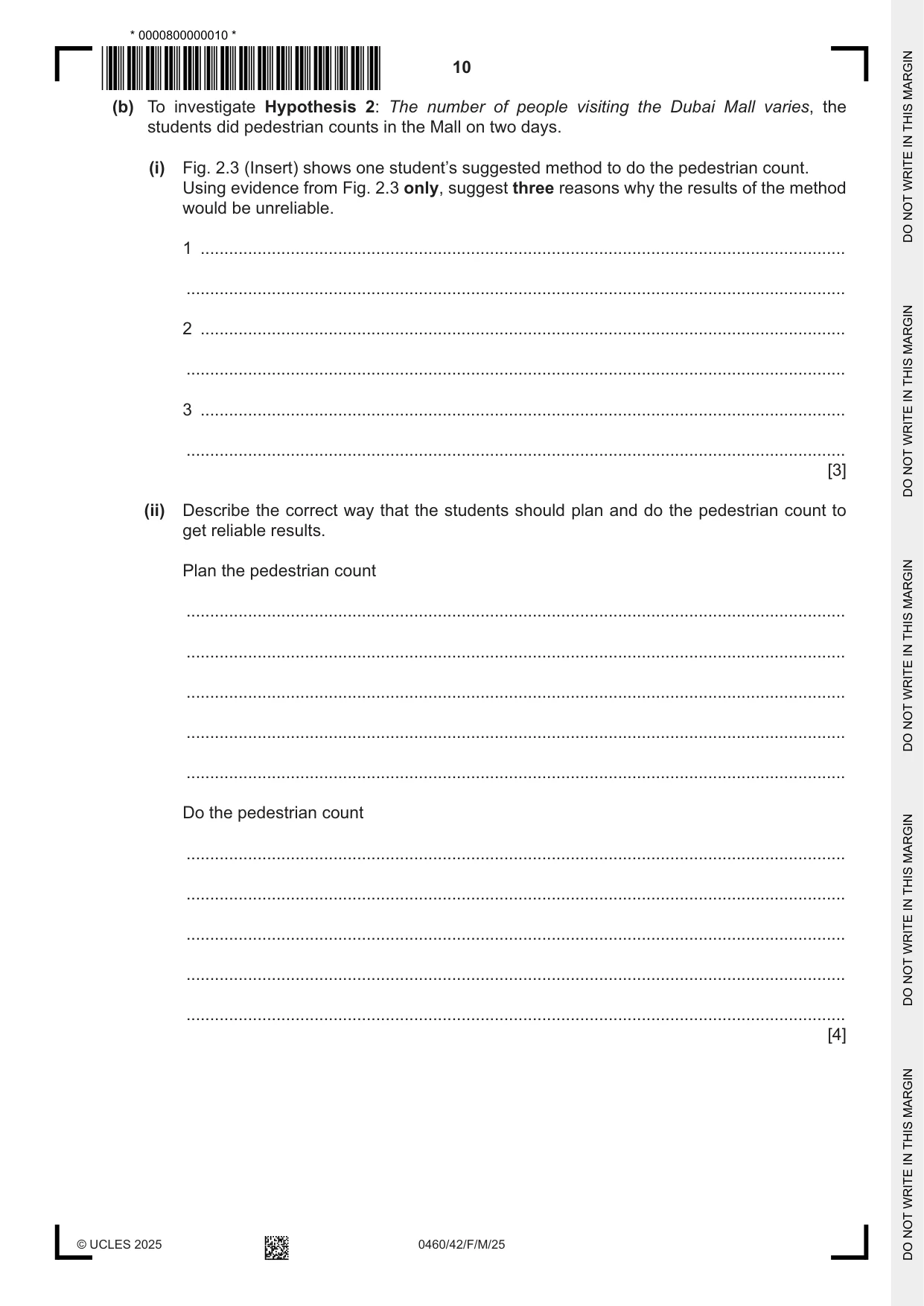 Cambridge IGCSE Geography 0460 2025 Feb/March Paper 4 · Variant 2 question paper, page 10 of 16