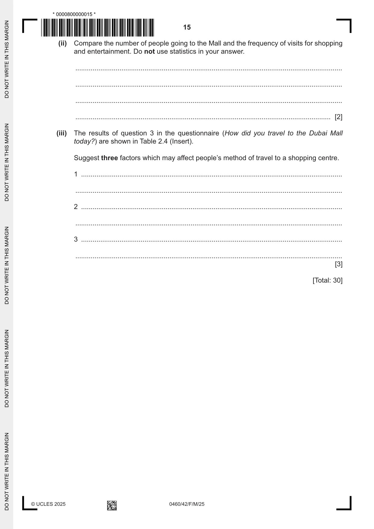Cambridge IGCSE Geography 0460 2025 Feb/March Paper 4 · Variant 2 question paper, page 15 of 16