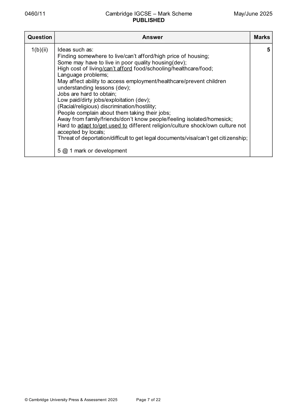 Mark scheme, page 7 of 22