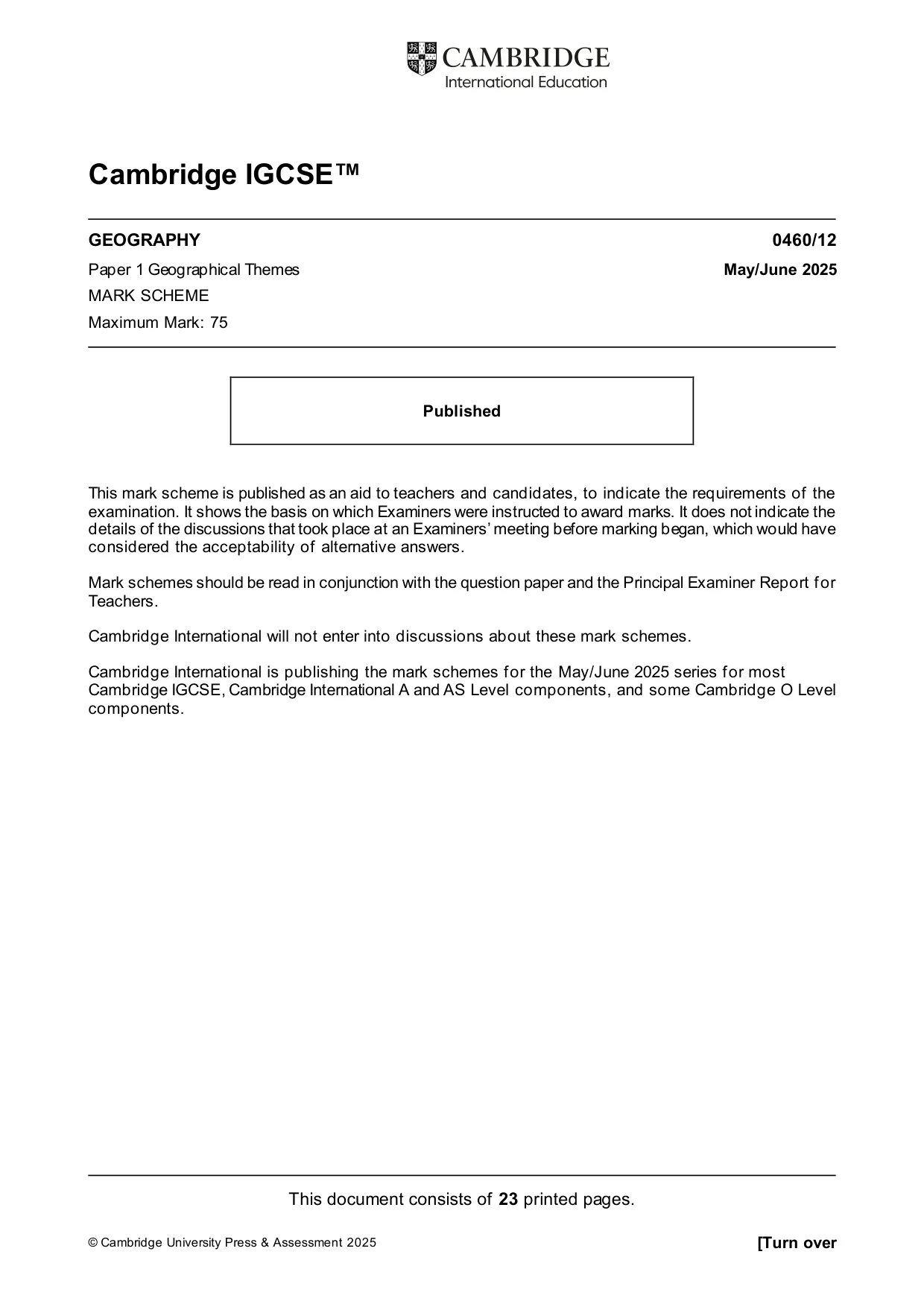Mark scheme, page 1 of 23