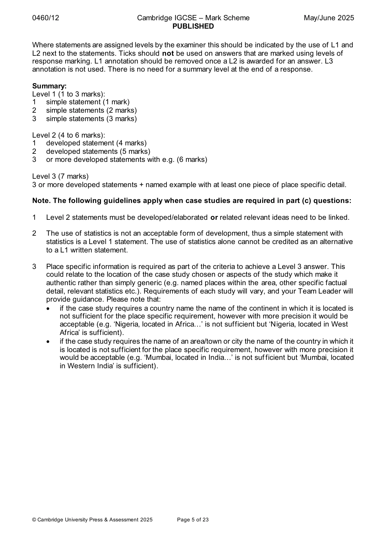 Mark scheme, page 5 of 23