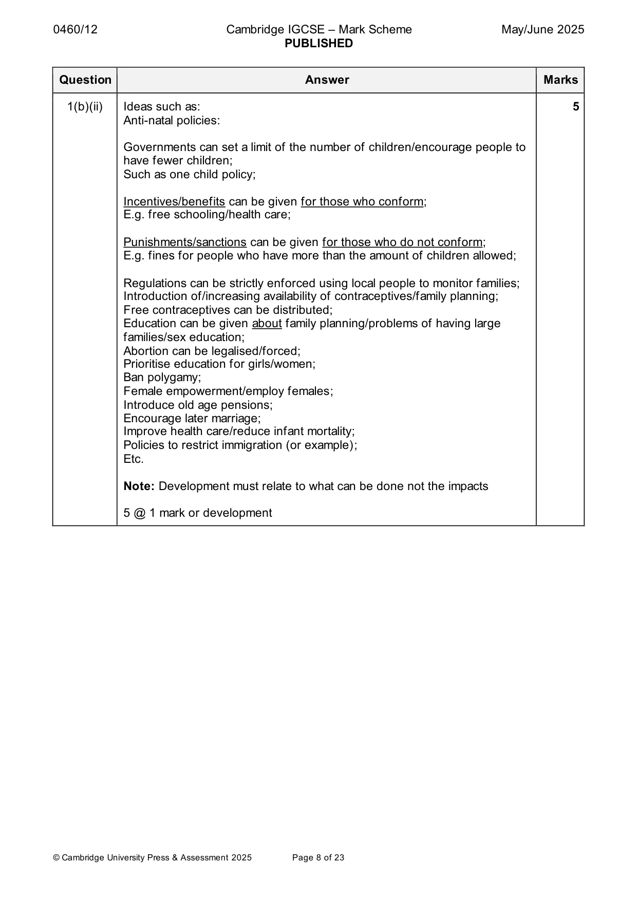 Mark scheme, page 8 of 23