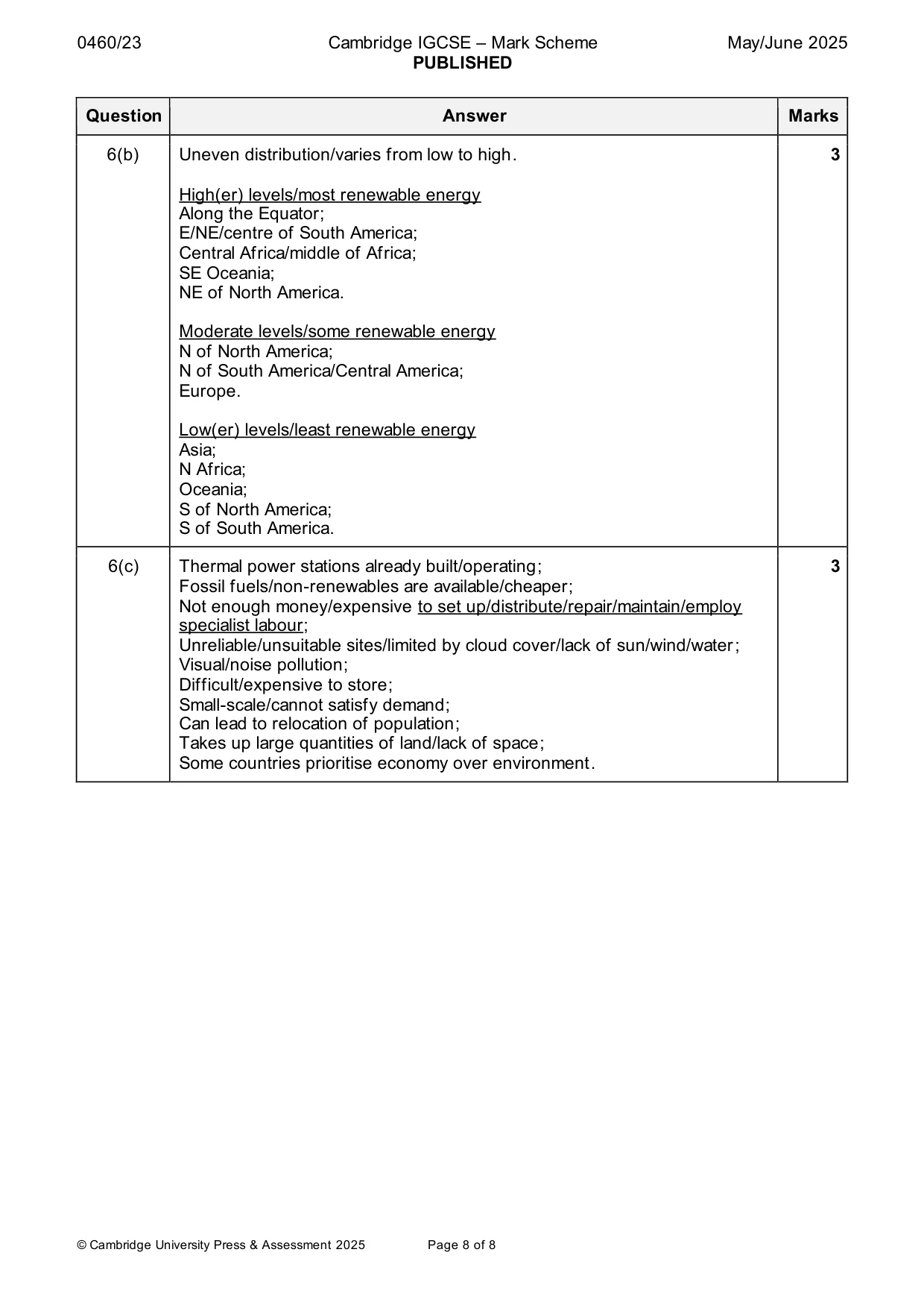 Mark scheme, page 8 of 8