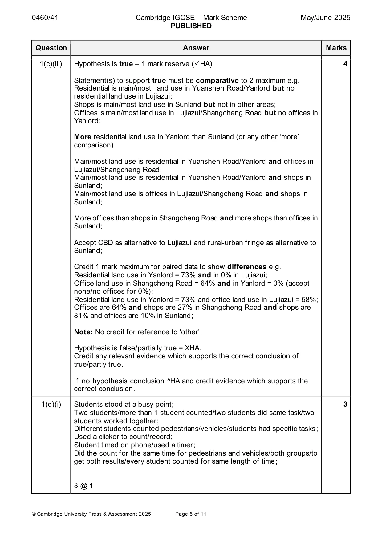 Mark scheme, page 5 of 11