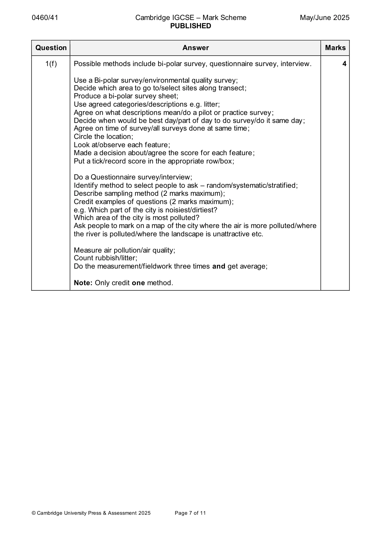 Mark scheme, page 7 of 11