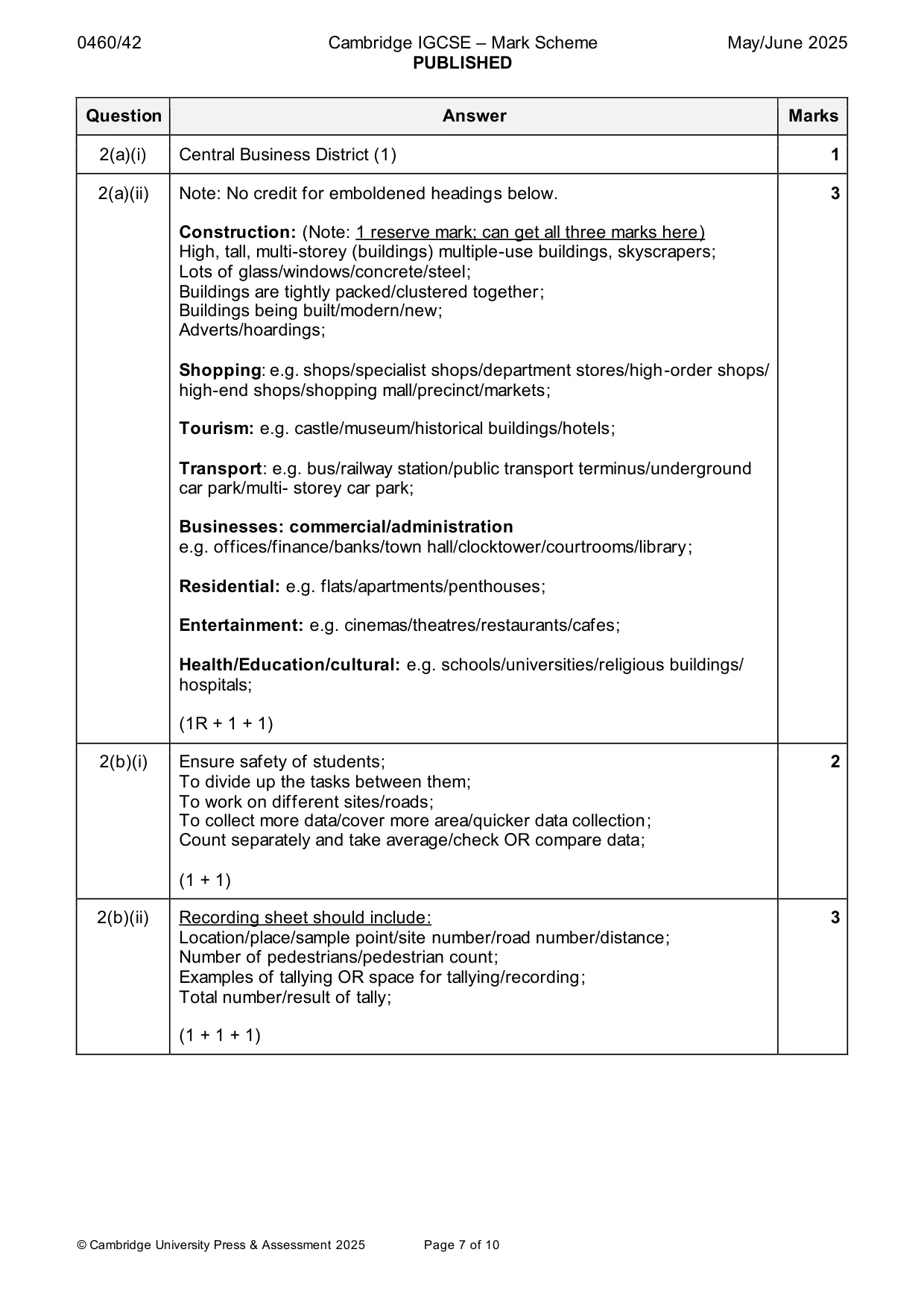 Mark scheme, page 7 of 10