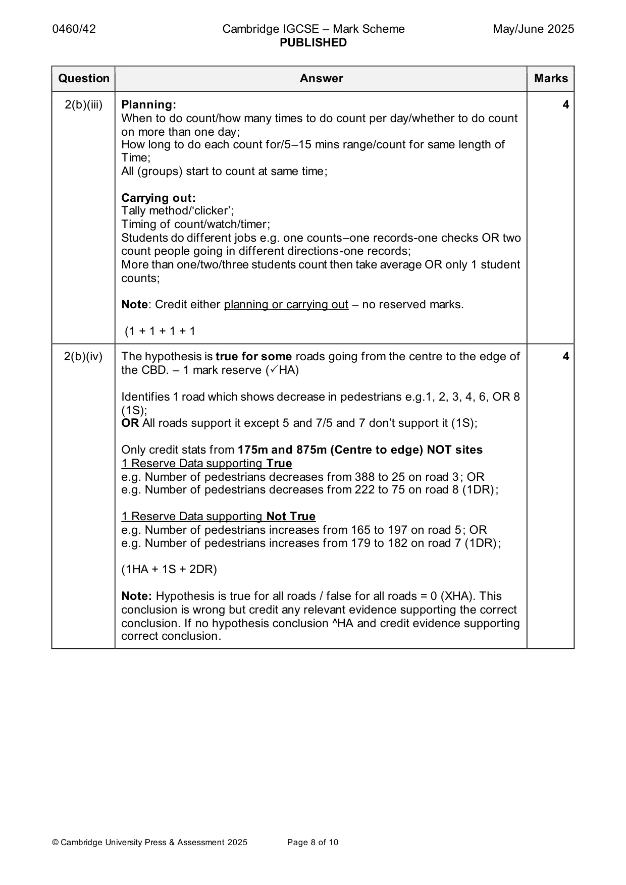 Mark scheme, page 8 of 10