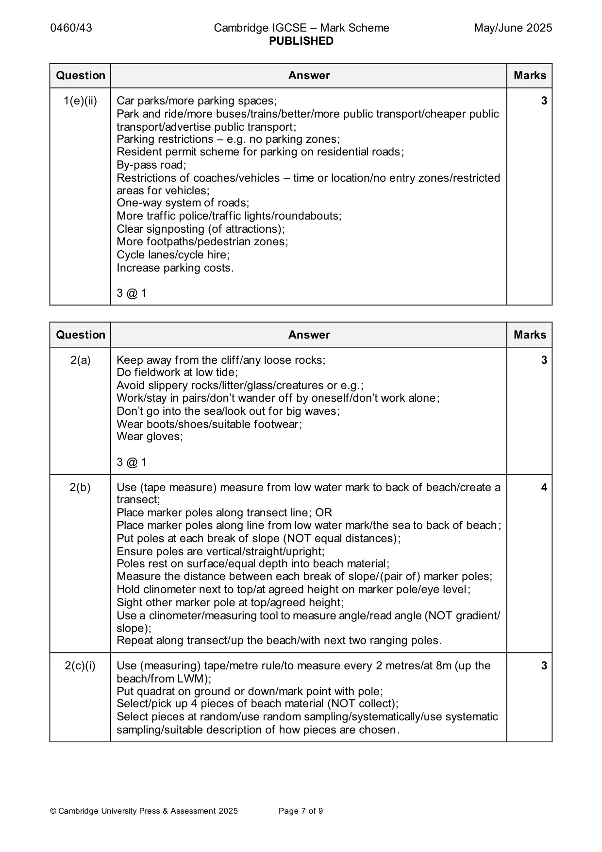 Mark scheme, page 7 of 9