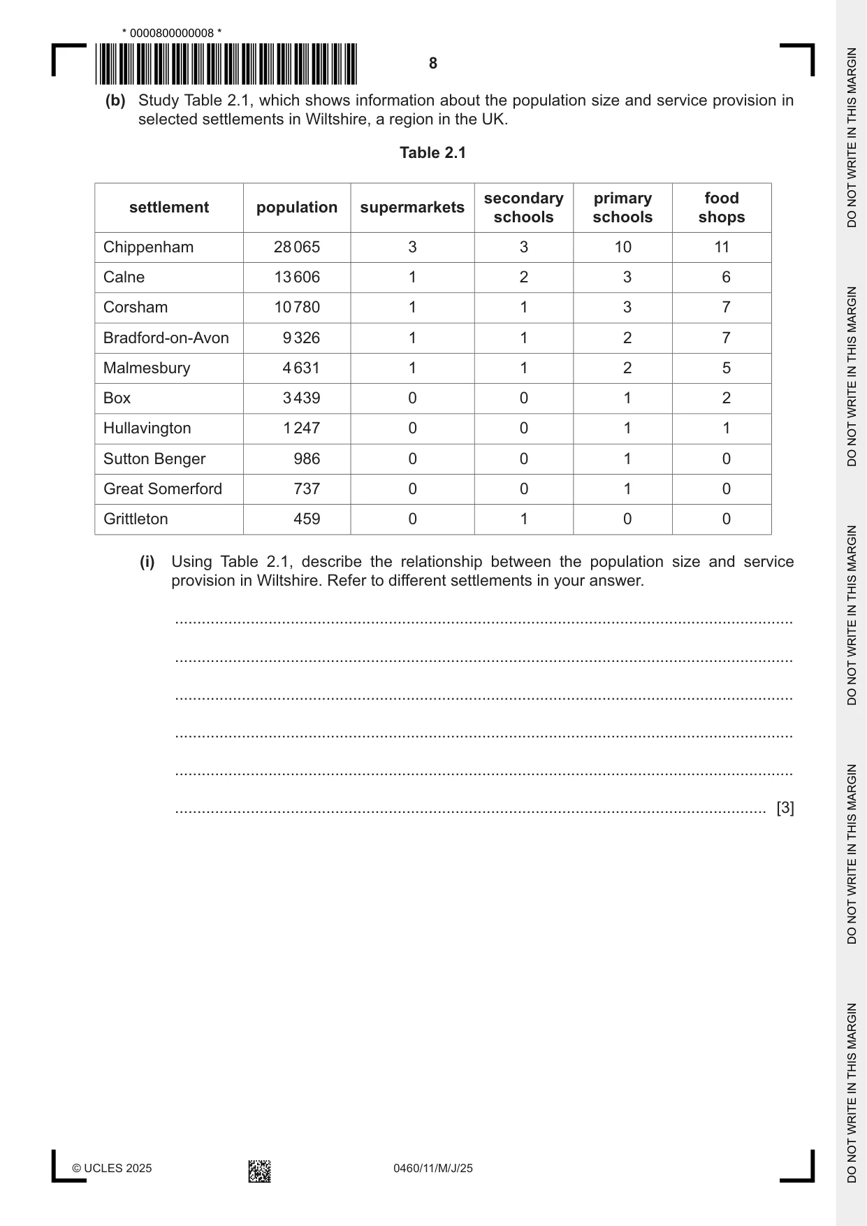 Cambridge IGCSE Geography 0460 2025 May/June Paper 1 · Variant 1 question paper, page 8 of 28