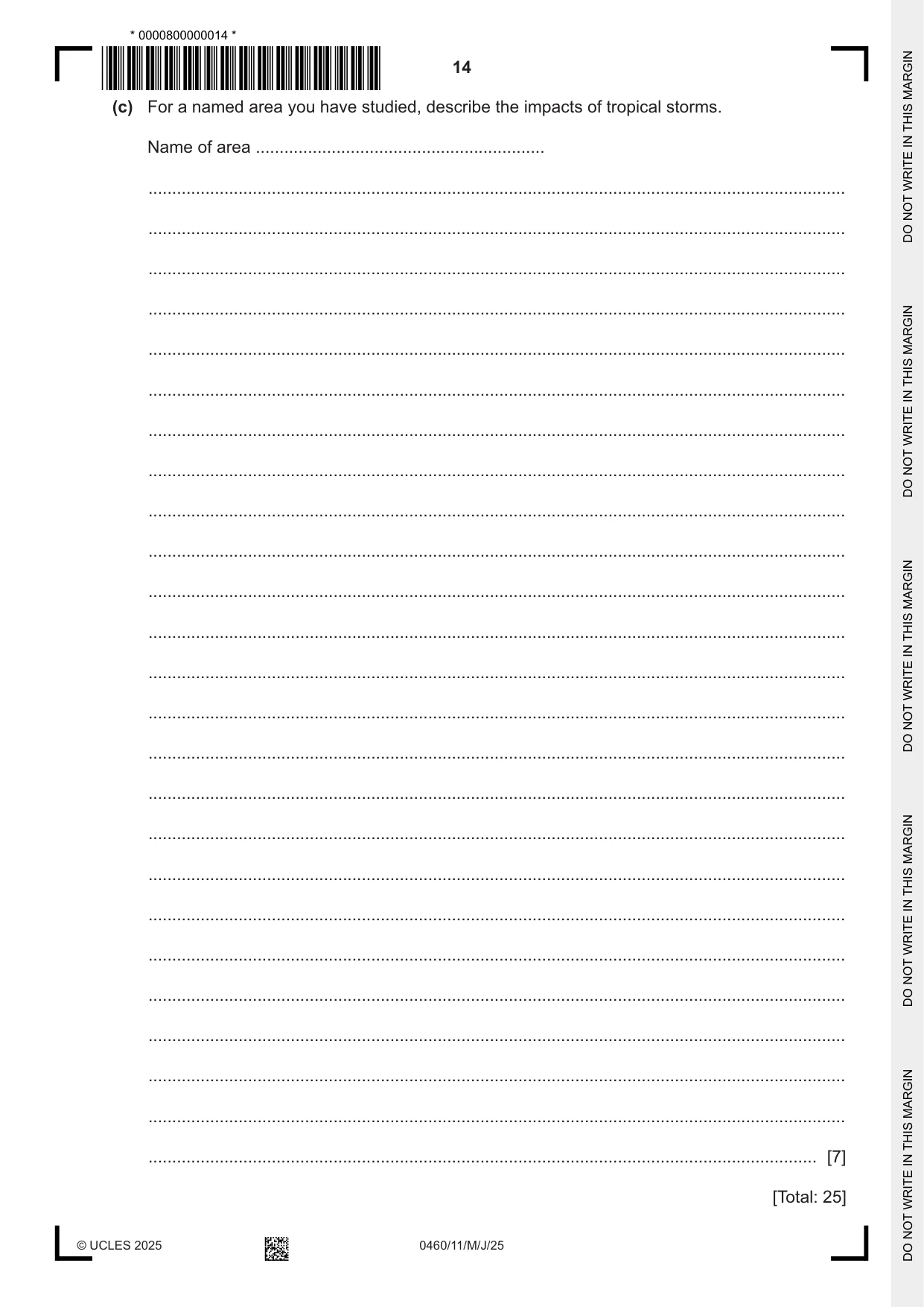 Cambridge IGCSE Geography 0460 2025 May/June Paper 1 · Variant 1 question paper, page 14 of 28
