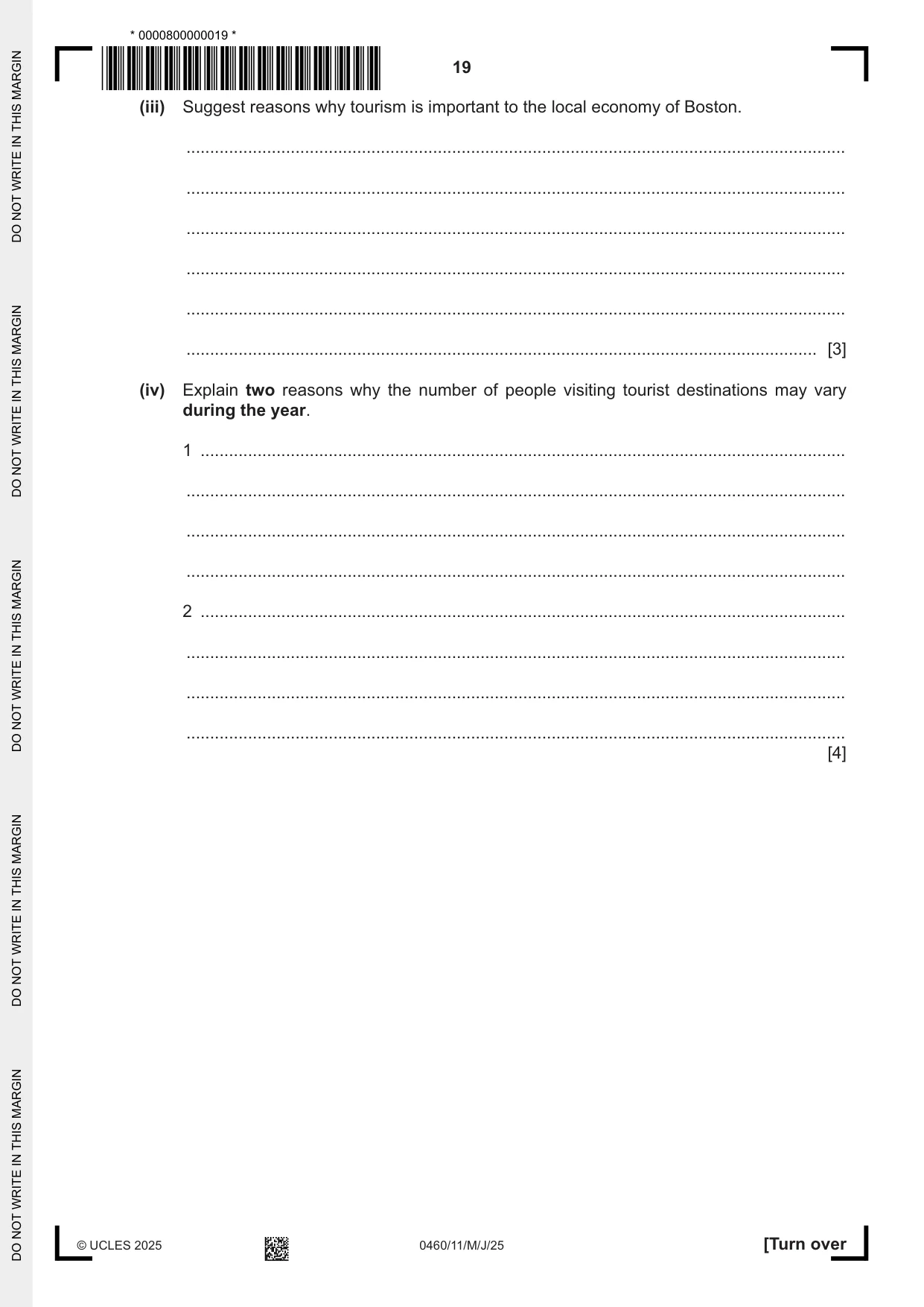 Cambridge IGCSE Geography 0460 2025 May/June Paper 1 · Variant 1 question paper, page 19 of 28