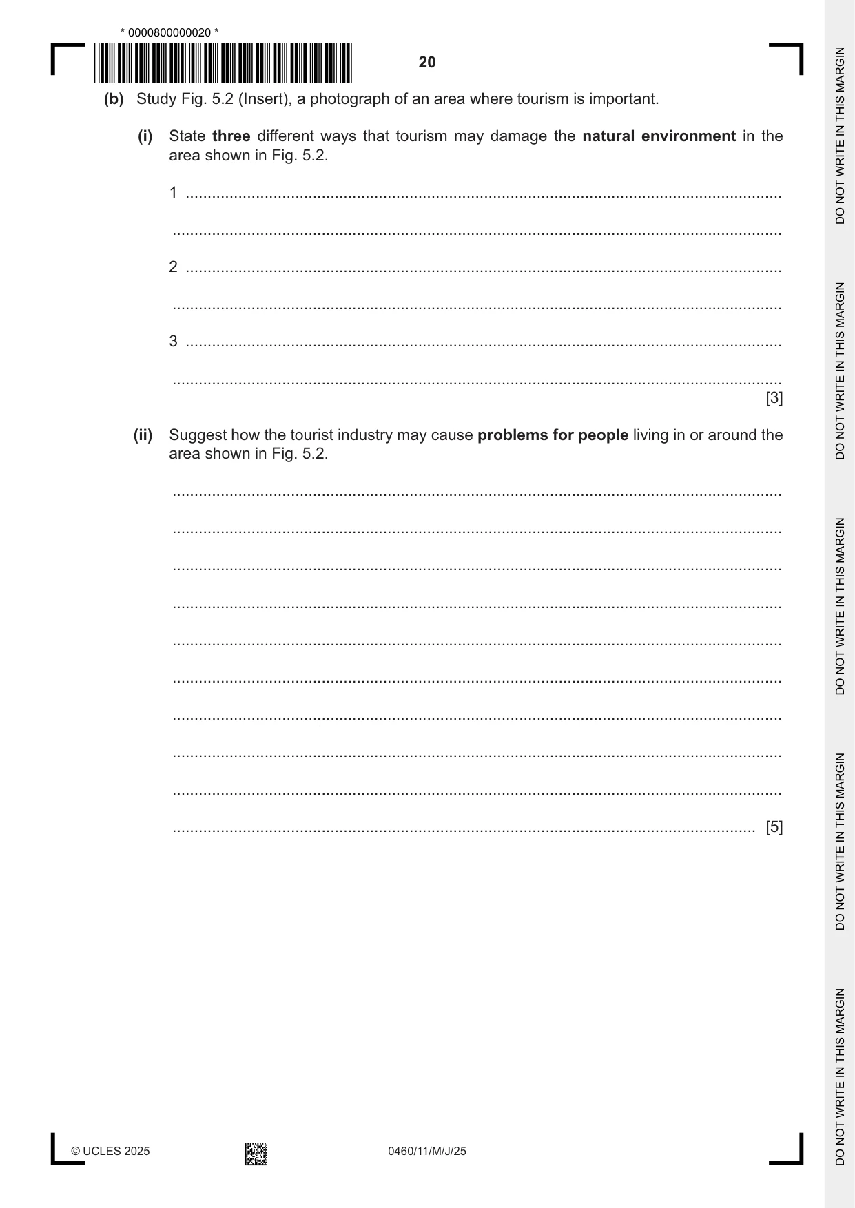 Cambridge IGCSE Geography 0460 2025 May/June Paper 1 · Variant 1 question paper, page 20 of 28
