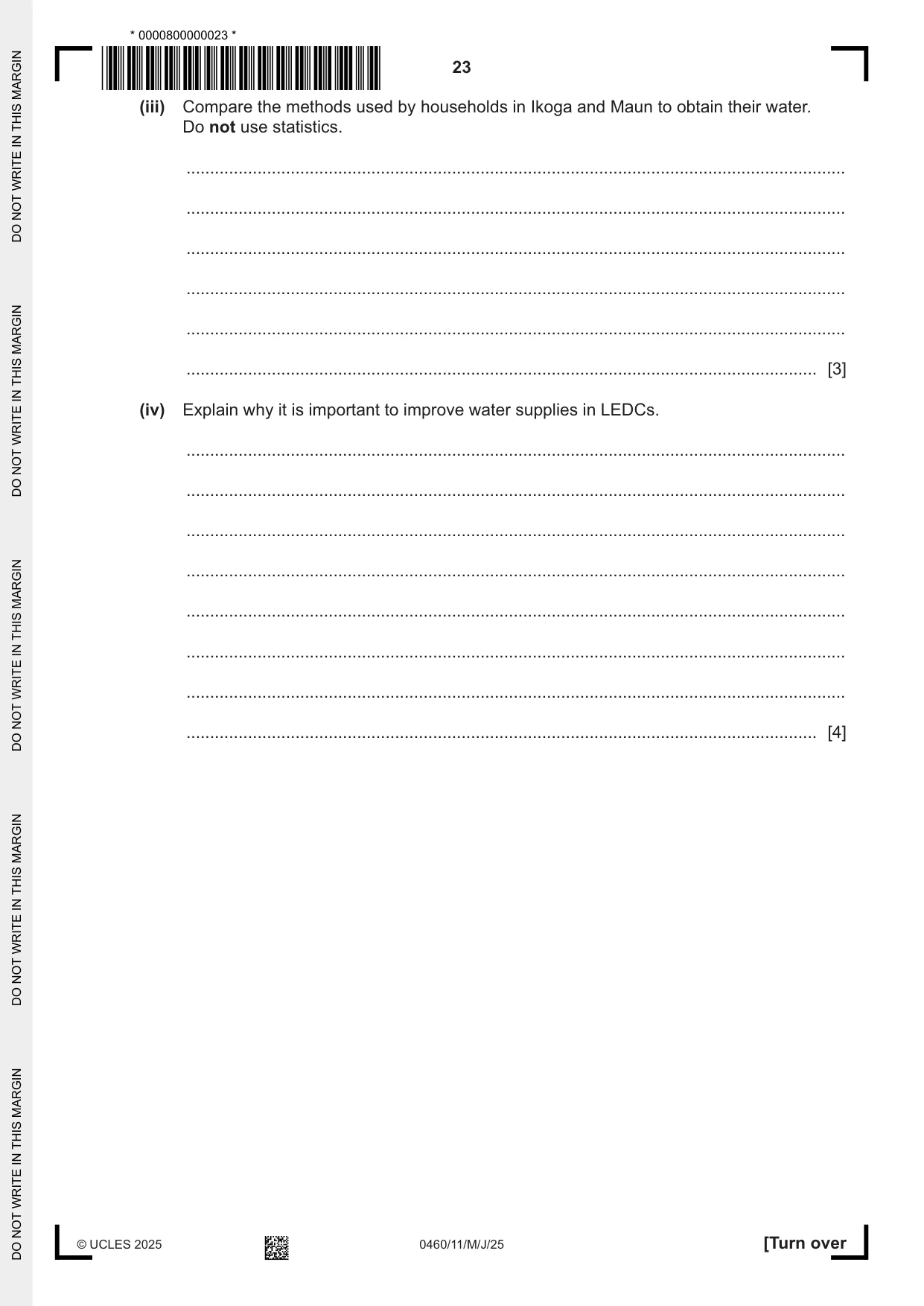 Cambridge IGCSE Geography 0460 2025 May/June Paper 1 · Variant 1 question paper, page 23 of 28
