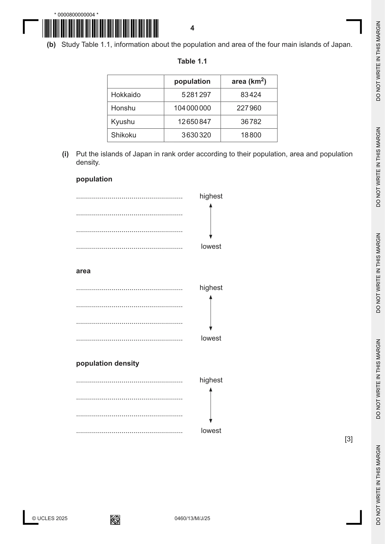 Cambridge IGCSE Geography 0460 2025 May/June Paper 1 · Variant 3 question paper, page 4 of 28